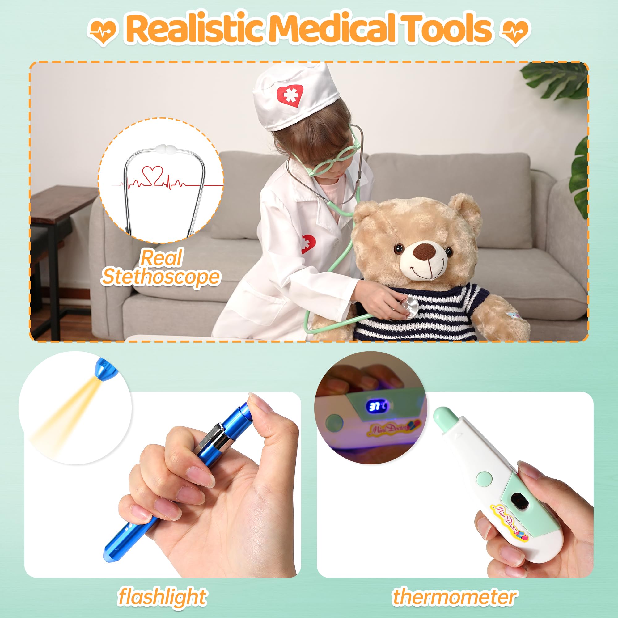 Liberry Doctor Kit for Toddlers Aged 3 4 5, Kids Doctor Play Set with Real Stethoscope & Medical Bag, Pretend Doctor Toys for Boys Girls Birthday Gift