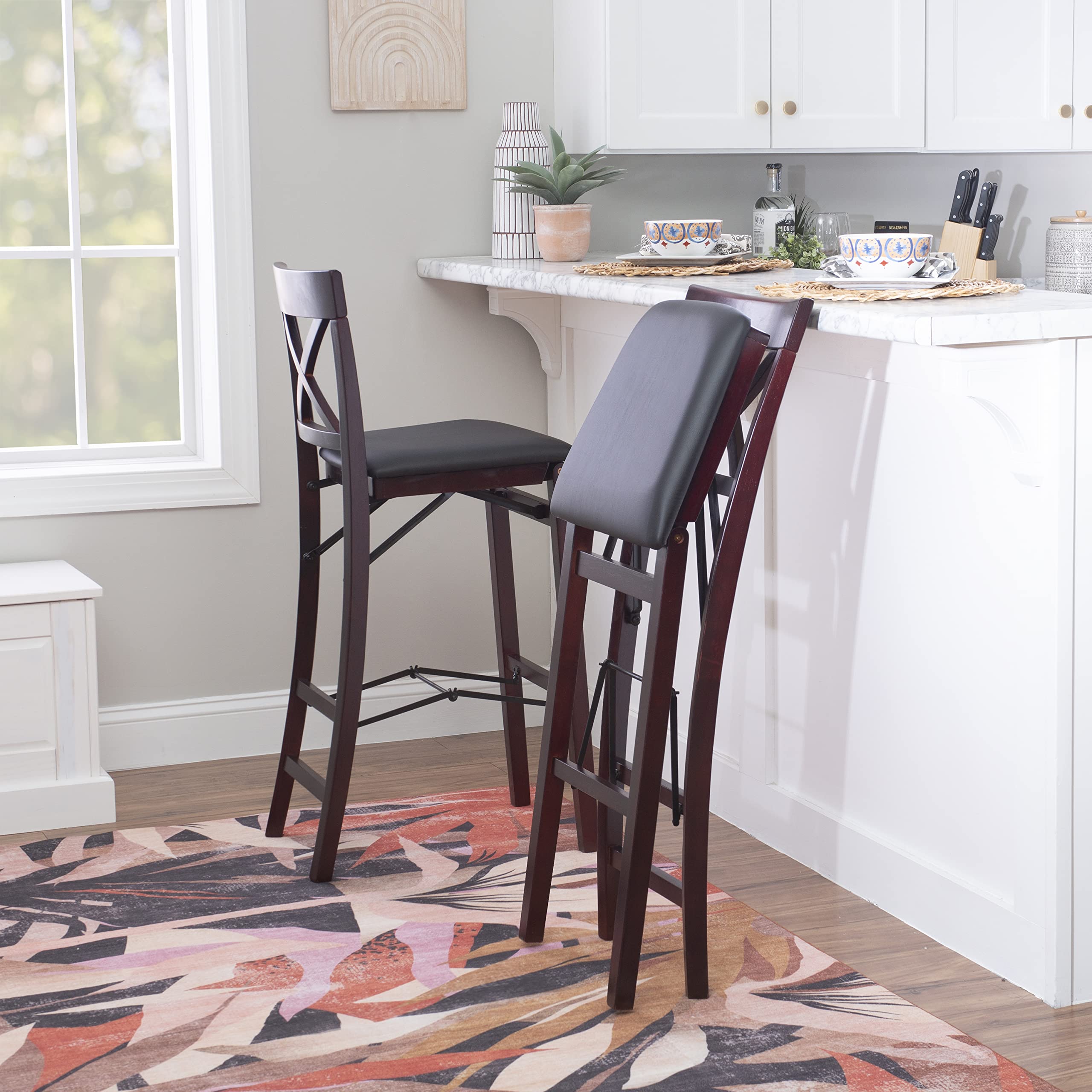 Linon Triena X Back Folding Bar Stool, Merlot/Brown