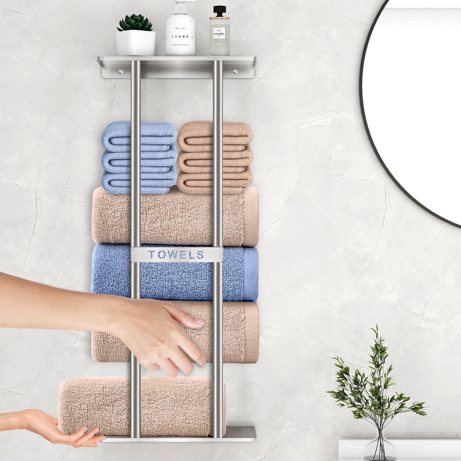 STWWO Bathroom Towel Storage for Bathroom,Wall Towel Rack for Roled Towels