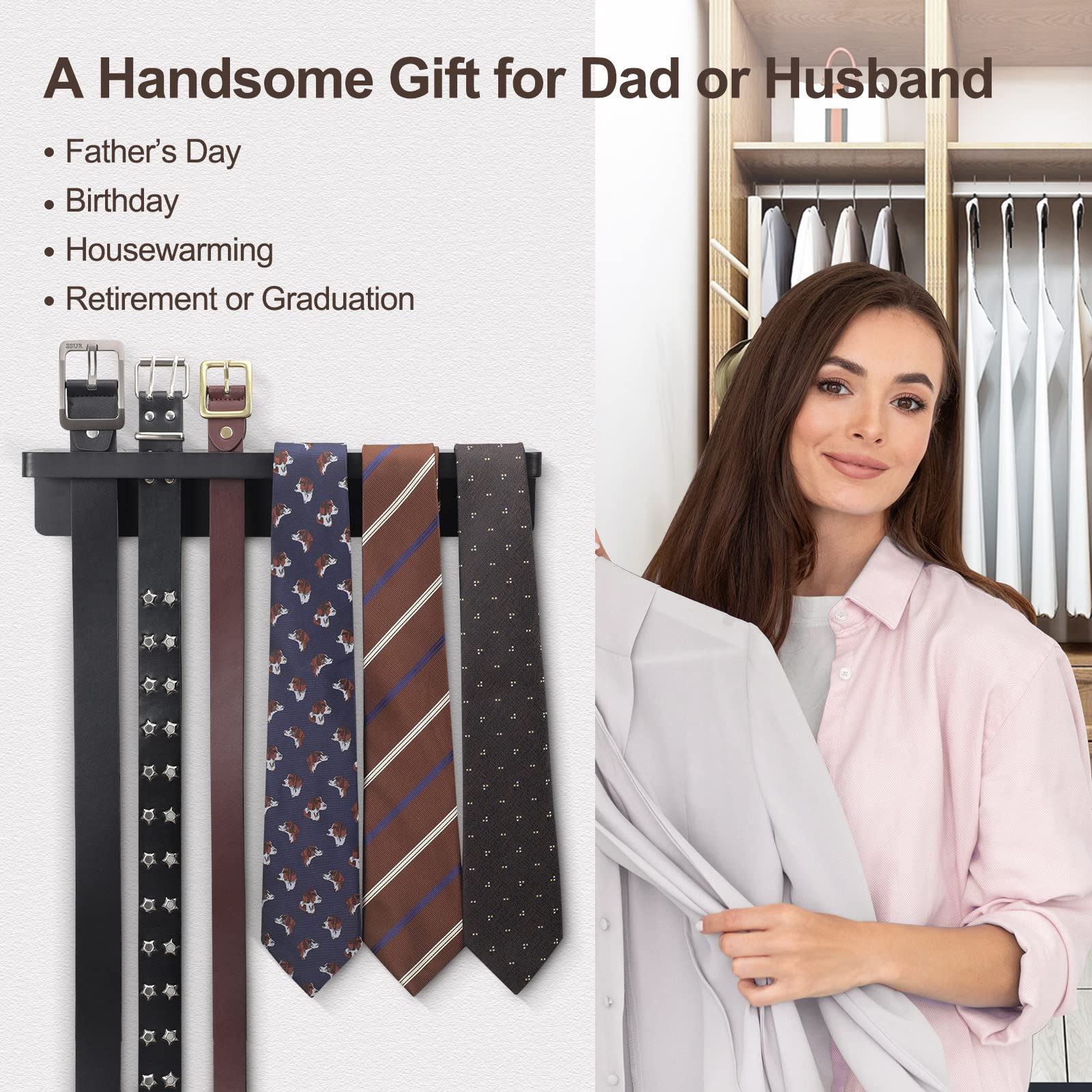 UGZOO Tie Rack and Belt Organizer for Closet, 2-in-1 Belt Hanger and Tie Organizer (Black)