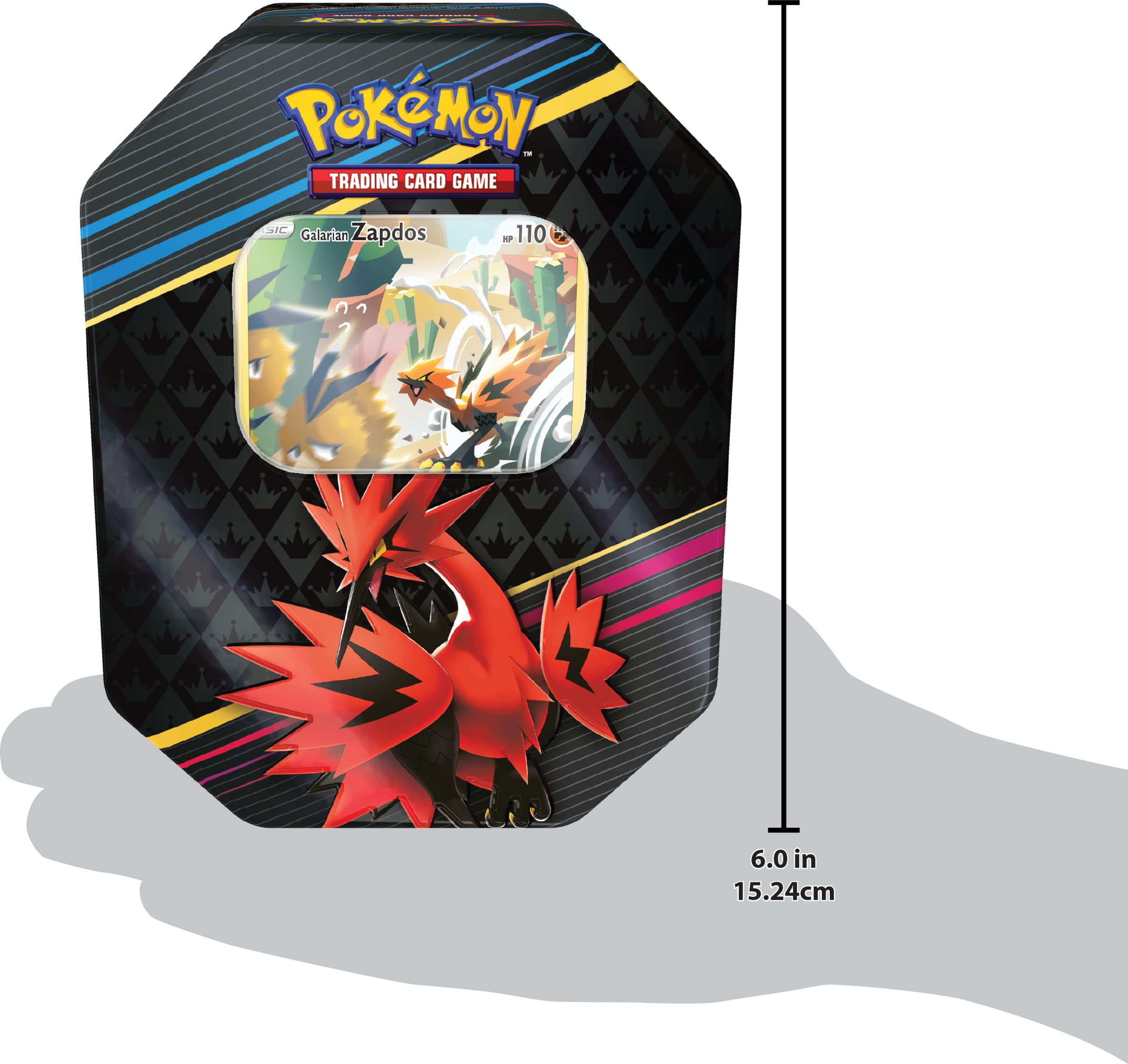 Pokemon TCG: Crown Zenith Tin – Galarian Zapdos (1 Foil Card & 5 Booster Packs)