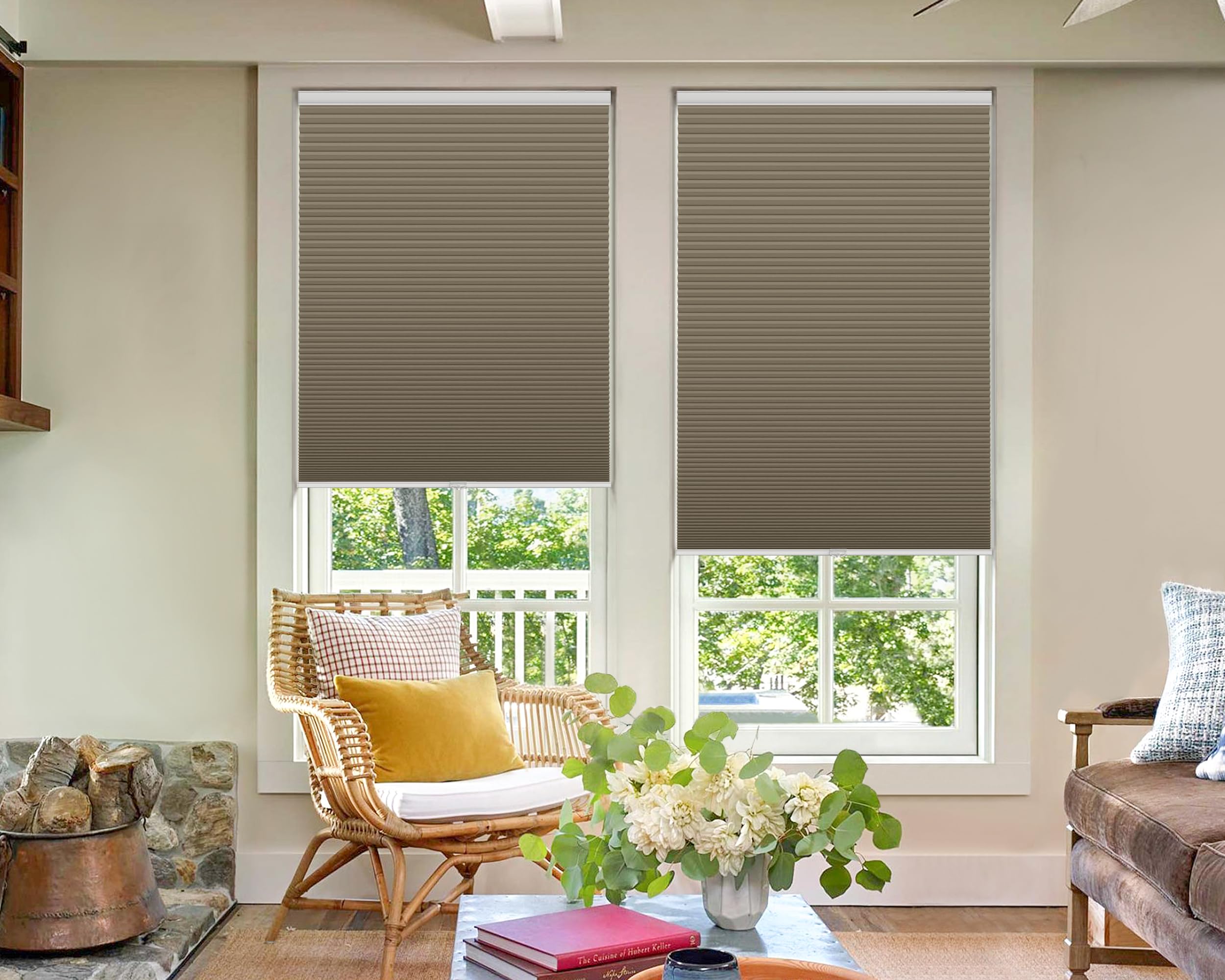 LazBlinds Cordless Cellular Blackout Honeycomb Shades with 4 cm cells,Size 86 cm W x 183 cm H Dark Coffee