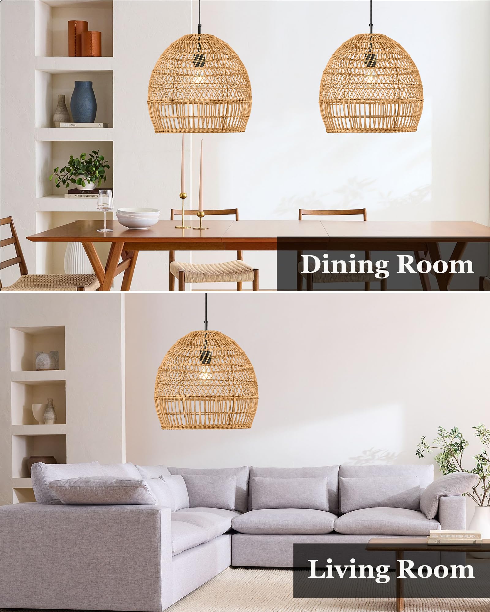 ELYONA 41 cm Large Modern Boho Rattan Chandelier