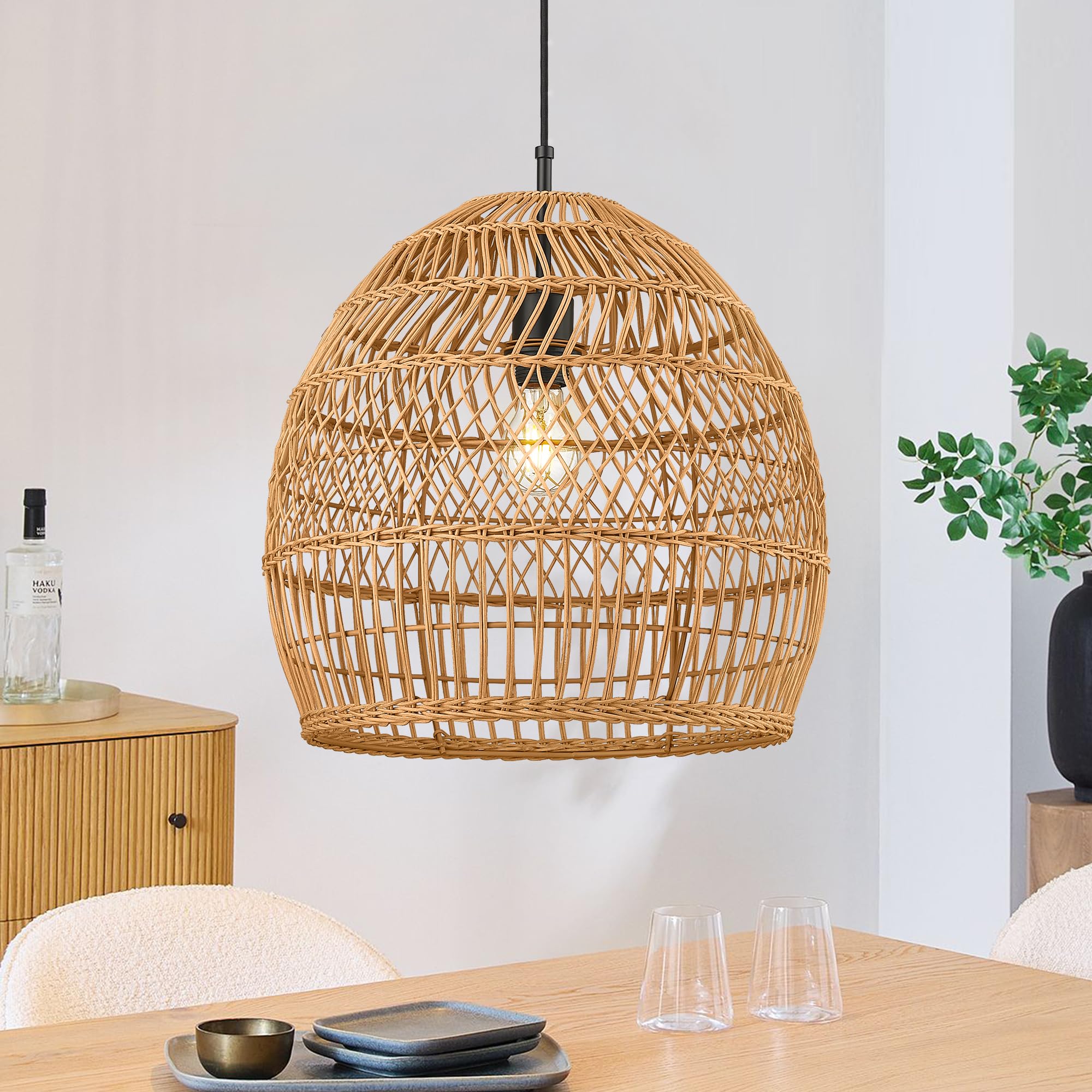ELYONA 41 cm Large Modern Boho Rattan Chandelier