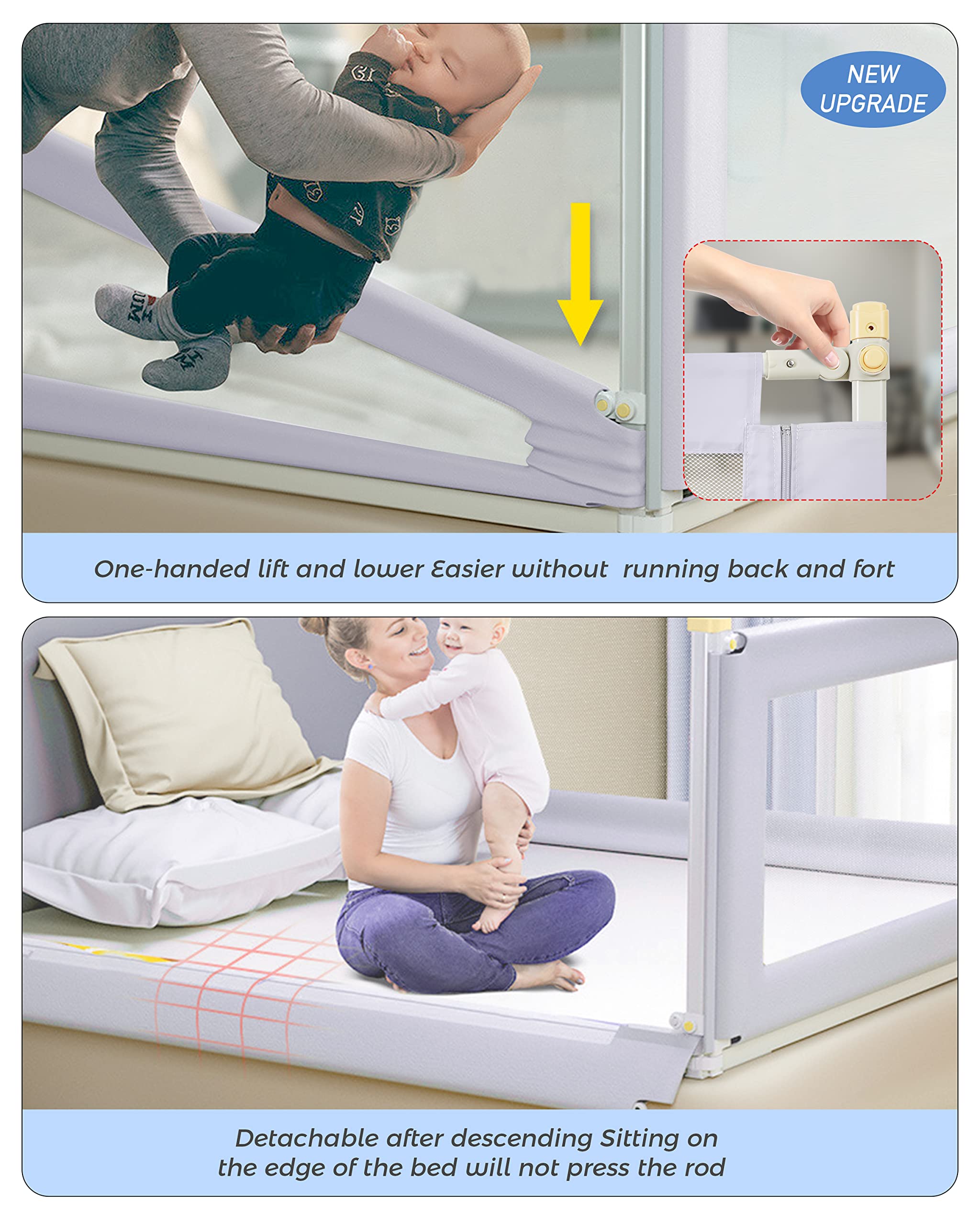 DF DUALFERV Bed Rails for Toddlers 149.86 cm (Gray-One Side)