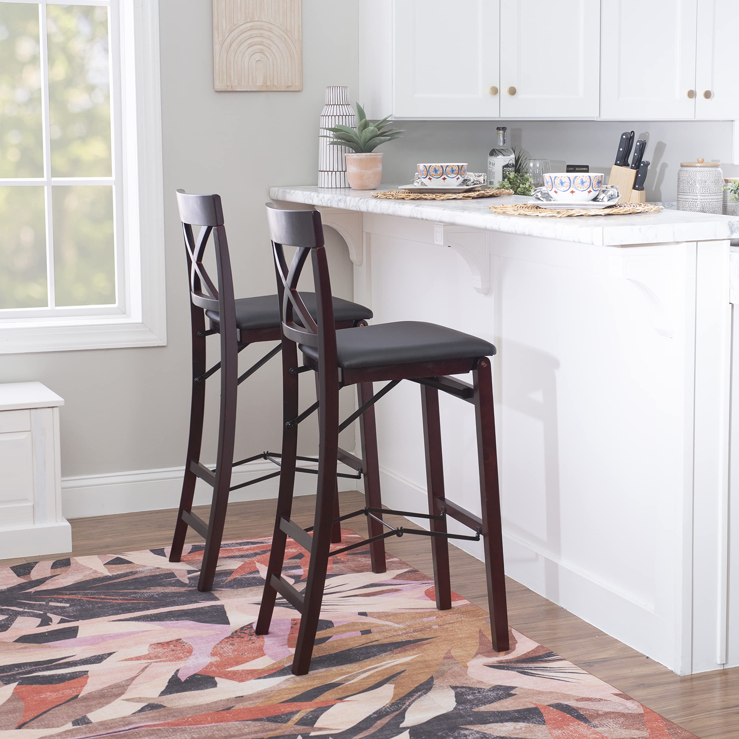 Linon Triena X Back Folding Bar Stool, Merlot/Brown