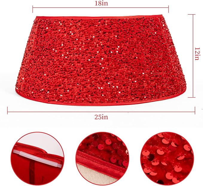 AWISUK Foldable Christmas Tree Collar – Red Fabric Xmas Tree Ring Skirt, Elegant Tree Base Cover for Artificial Trees & Holiday Décor (Package Imperfect, Product Perfect)