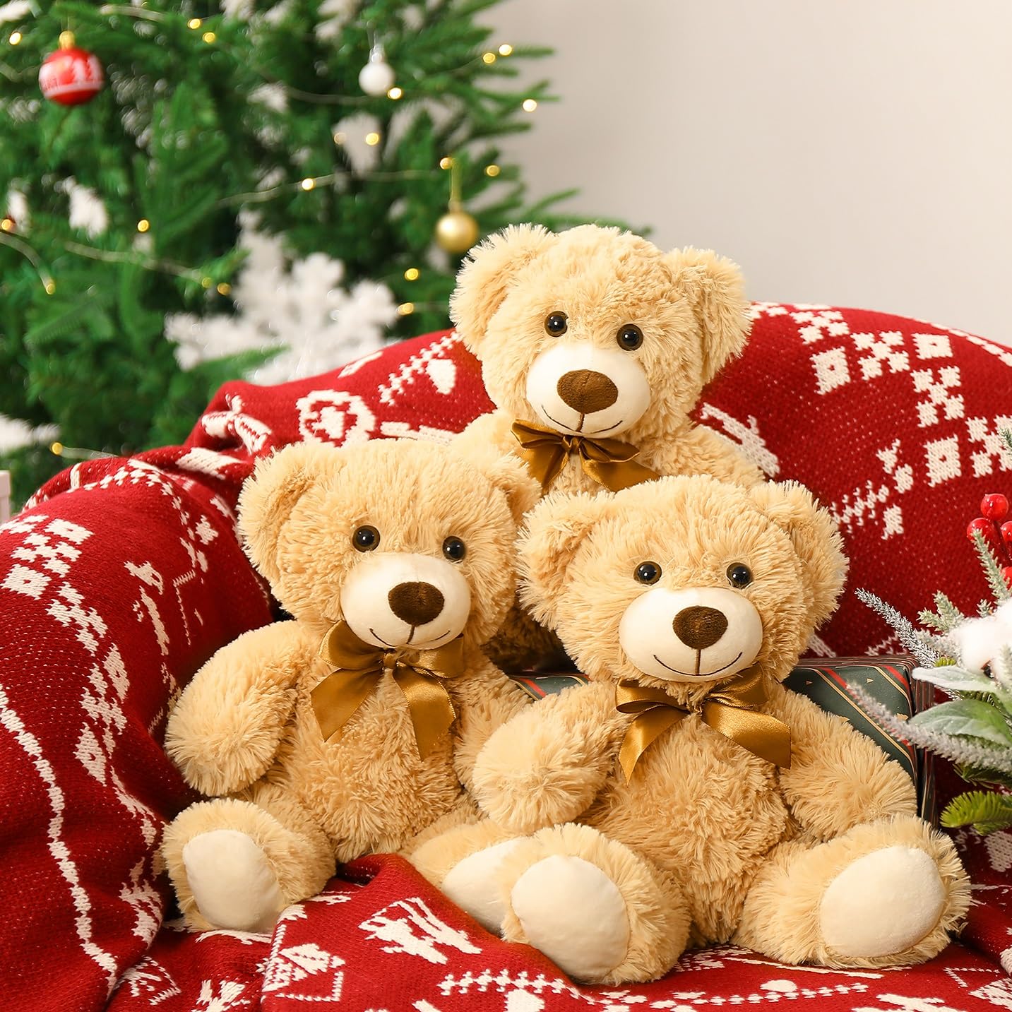 MorisMos 3 Packs Teddy Bears Bulk Stuffed Animals, Cute Small Plush Toys 35 cm, Brown