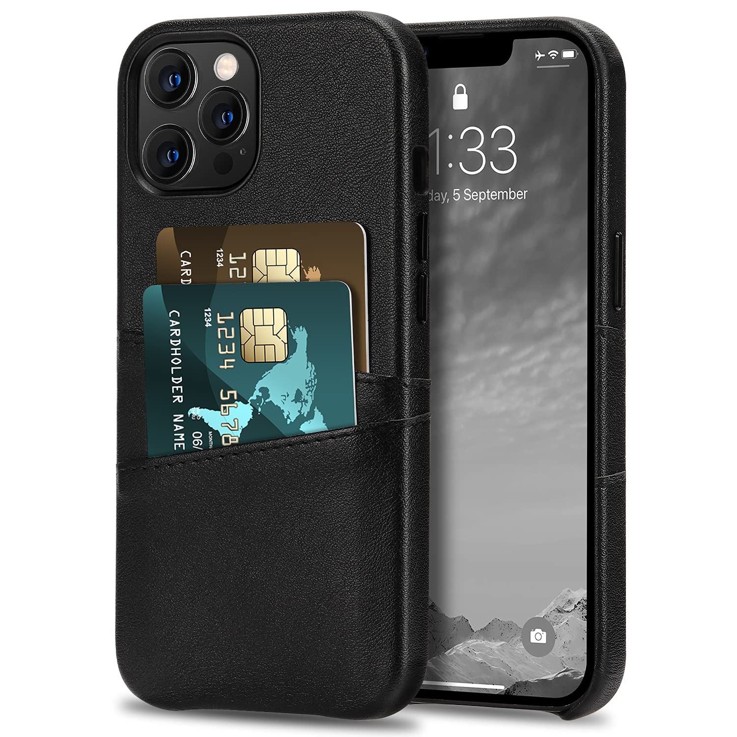 TENDLIN Compatible with iPhone 13 Pro Max Case Wallet Design Premium Leather Case with 2 Card Holder Slots