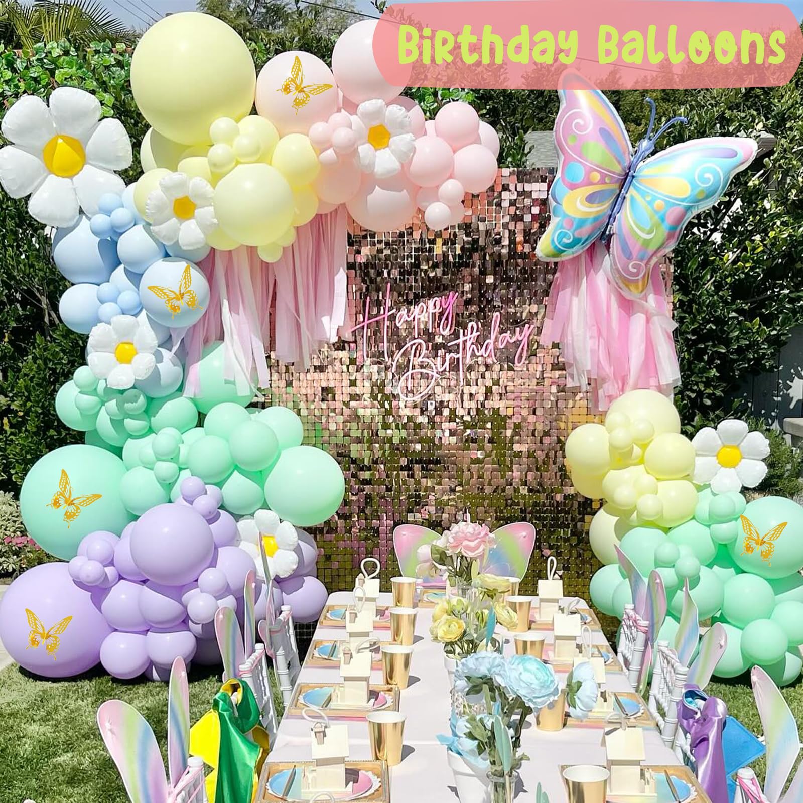 EUOPHYM Daisy Pastel Balloon Garland Kit - 203pcs for Rainbow Arch, Boho Balloon Arch Kit with 3D Butterflies, Perfect for Wedding, Birthday, Easter, and Baby Shower Decor