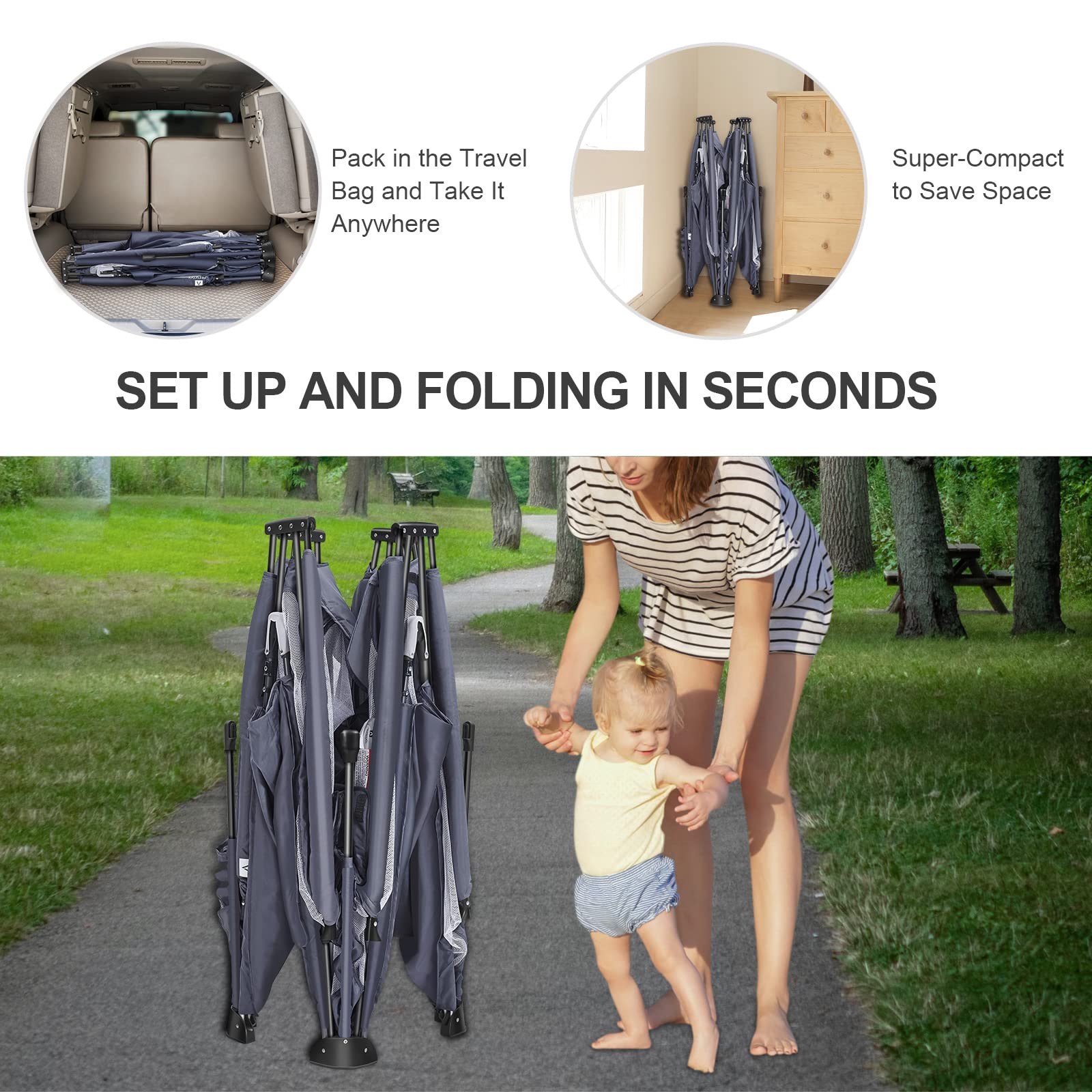 A ALFRESCOOL Baby Playpen, 47"x47"(15.5 sq. ft Space), Foldable Large Playpen for Babies and Toddlers, Indoor & Outdoor Baby Activity Center with Gate & Breathable Mesh, Anti-Fall Portable Play Pens