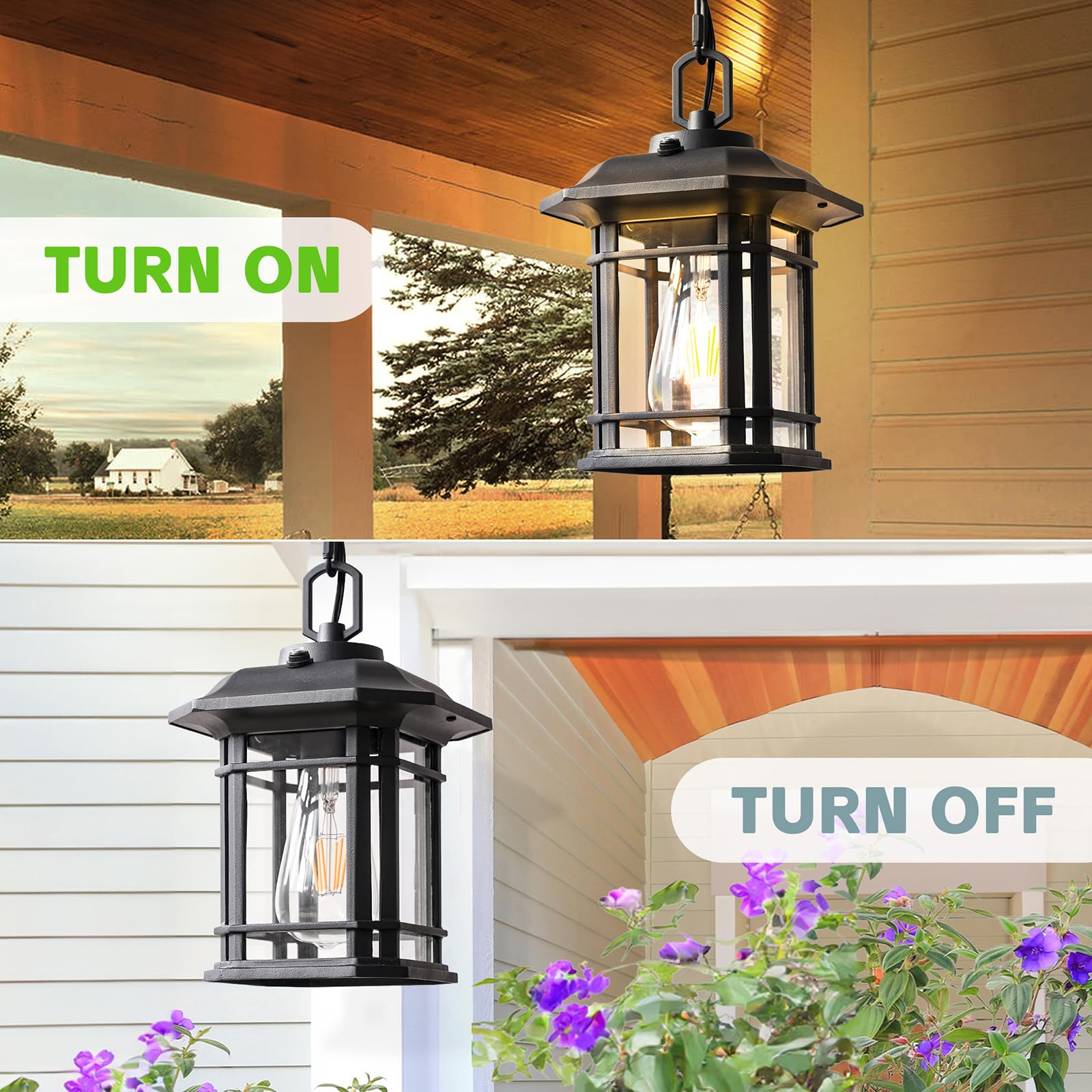 WJShome Outdoor Pendant Lights for Porch, with Dusk to Dawn Sensor