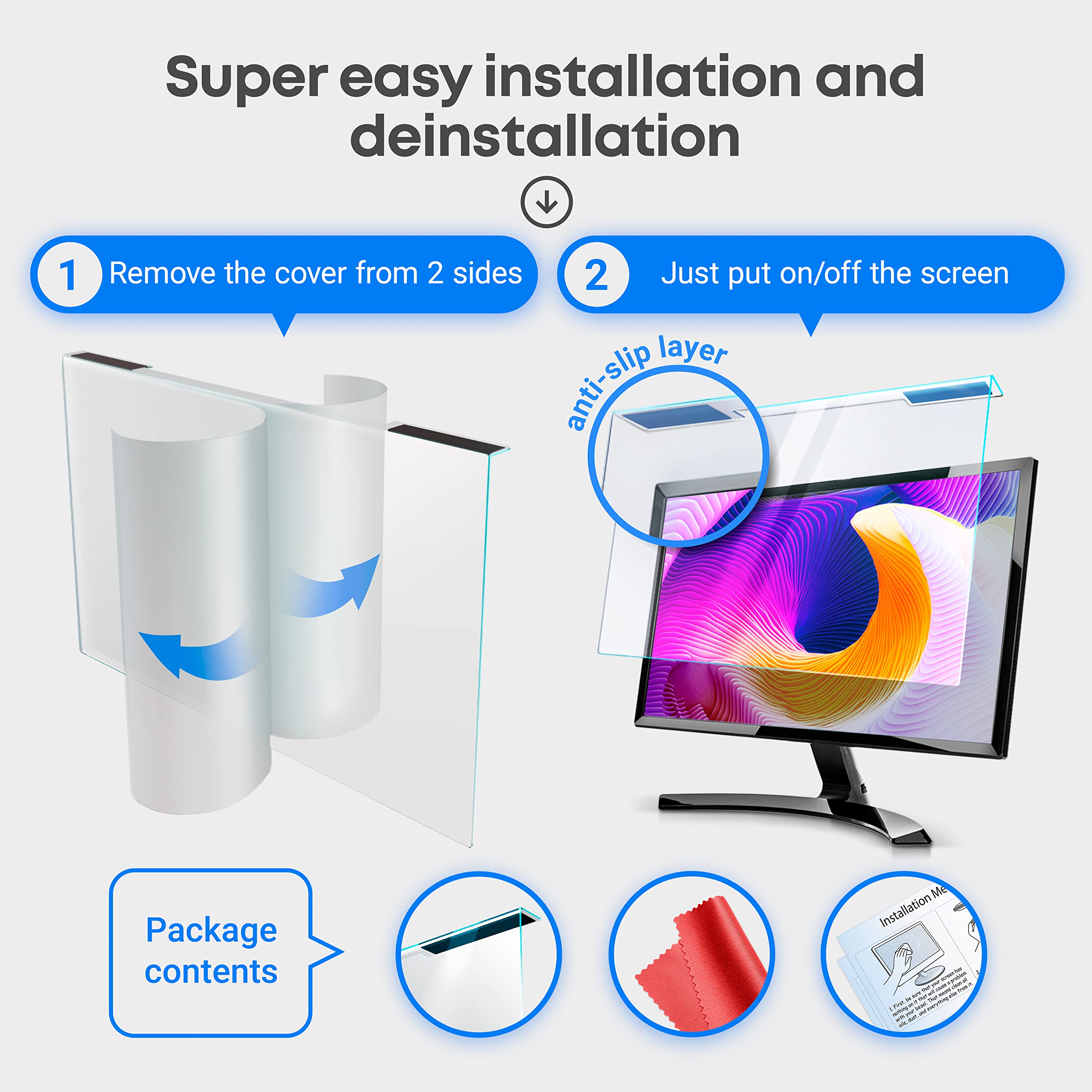 VINTEZ Blue Light Blocking Screen Protector Panel for 23, 23.6, 23.8, 24 inch Diagonal LED PC Monitor Anti-UV Eye Protection Filter Film - Widescreen Monitor Frame Hanging Type