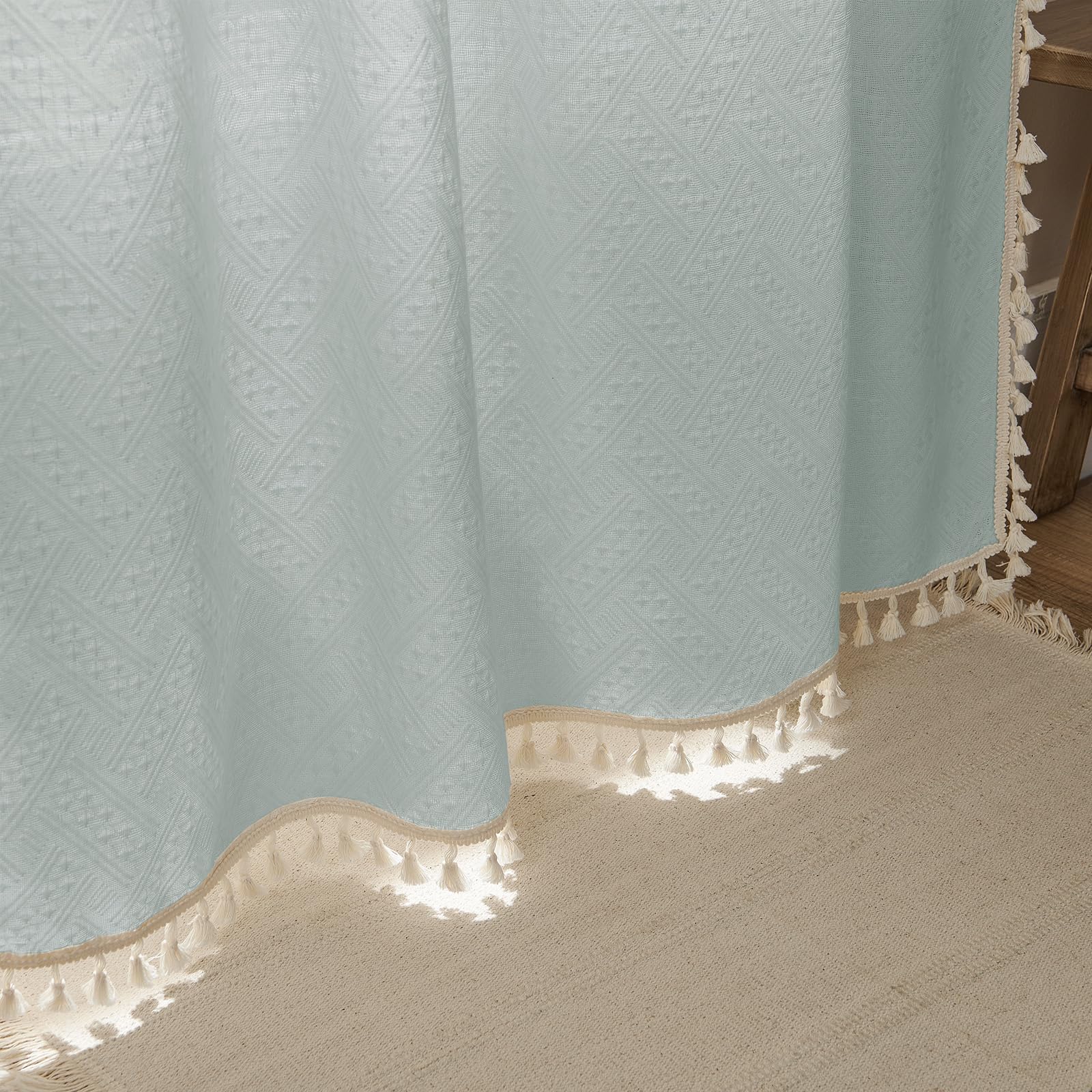 Joydeco Ice Blue Boho Curtains 275cm Curtains 264cm Inches Wide, Bohemian Farmhouse Curtains for Bedroom Living Room, Light Filtering Country Rustic Semi Sheer Curtains Rod Pocket