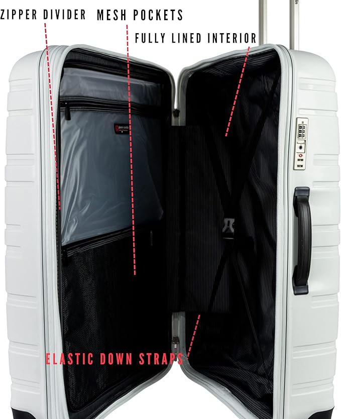 حقيبة سفر Pierre Cardin Wels UNBREAKABLE Luggage معتمدة من إدارة أمن النقل (مجموعة من 3 قطع، باللون الأبيض)