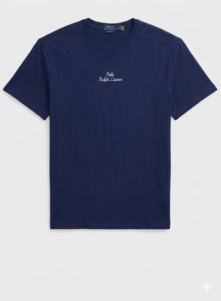 RALPH LAUREN NAVY T-SHIRT WITH TEXT FOR MEN