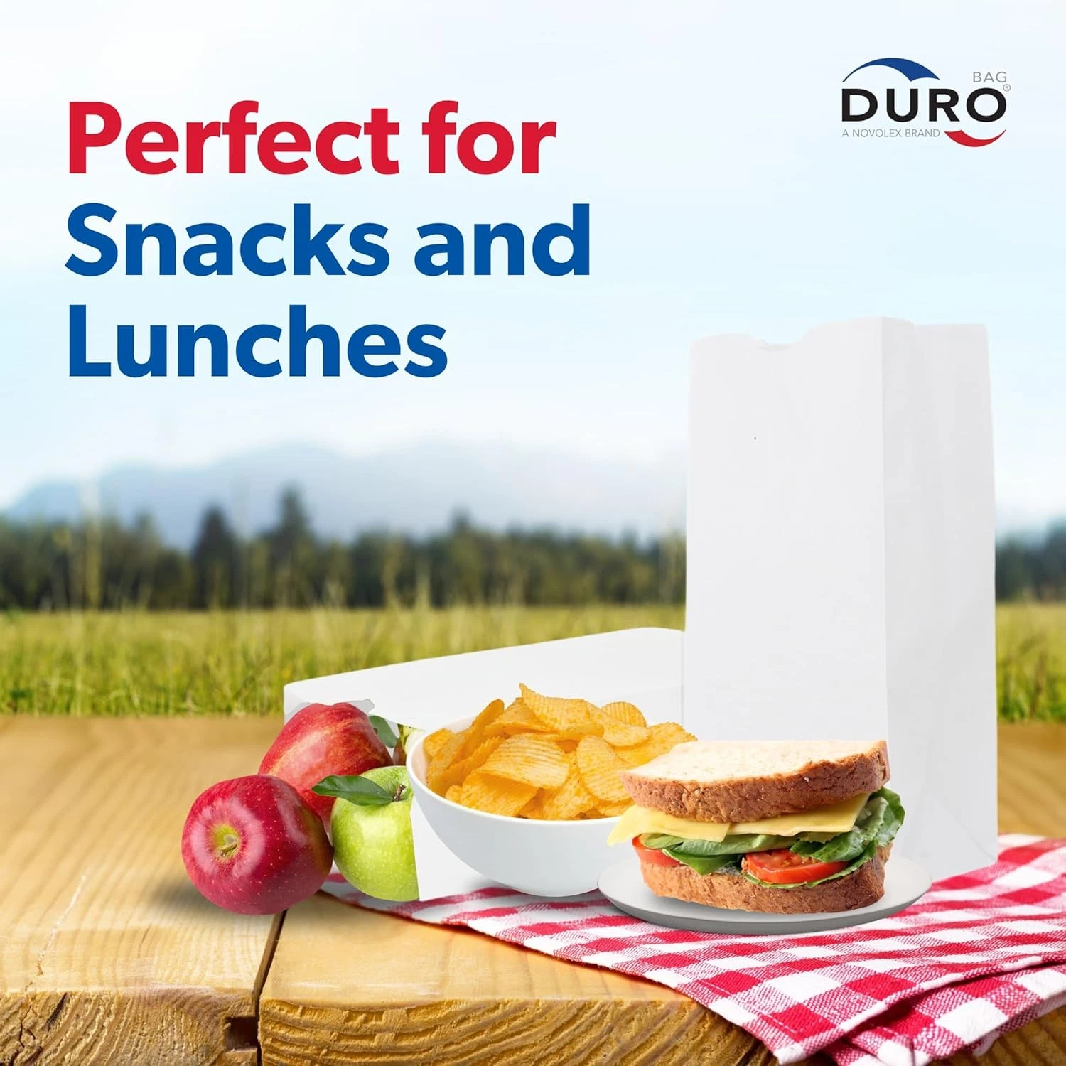 Duro 4# White Paper Lunch Bags – 100-Pack Bulk Disposable Kraft Paper Snack Bags | Small SOS Flat-Bottom Bags for Popcorn, Candy, Lunch & Treats (5" x 3.12" x 9.75")