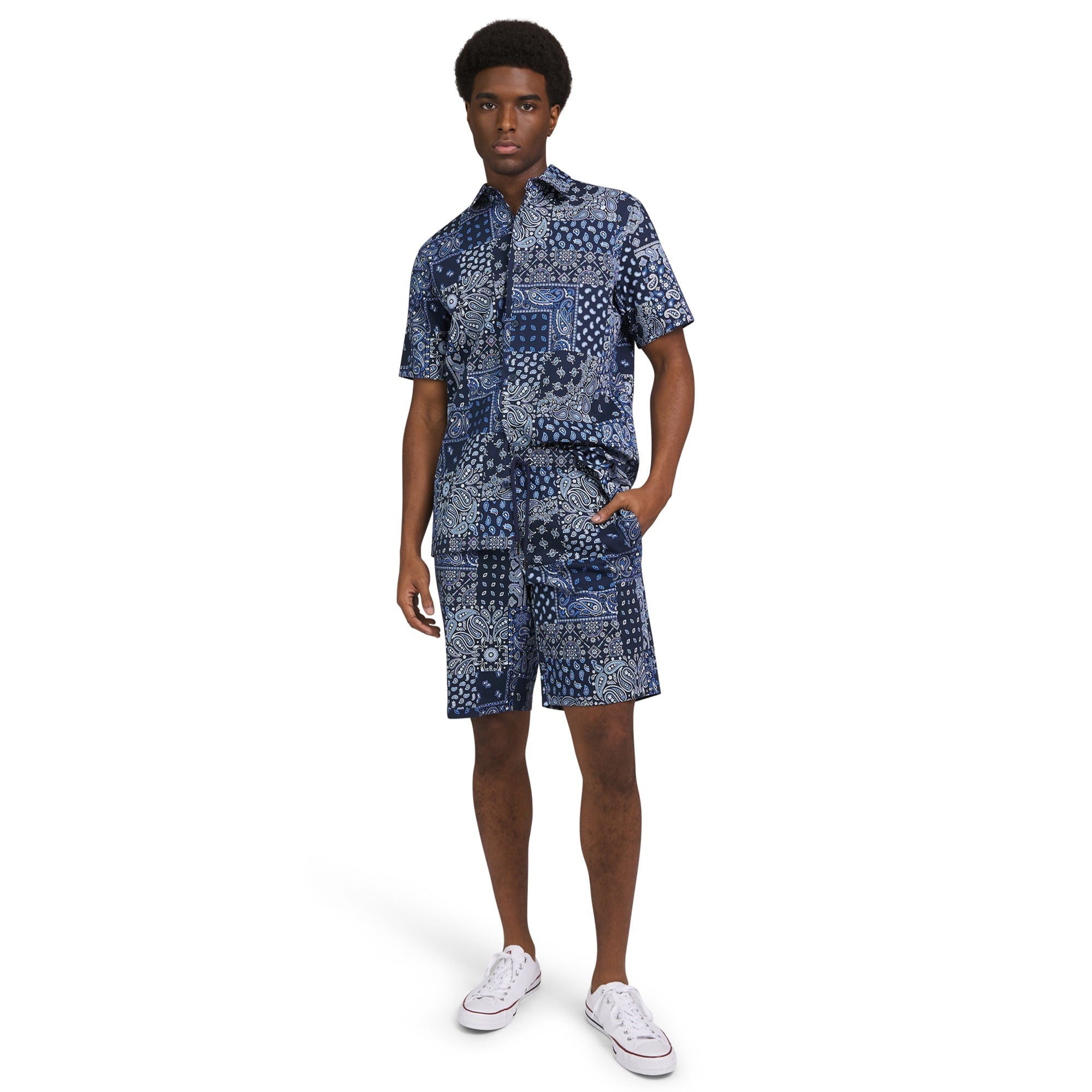 المقاس: 2XL - شورت رجالي من Dogg Supply by Snoop Dogg مصنوع من القطن المرن بنقشة البايزل، سهل الارتداء مع جيوب، للرجال والنساء.