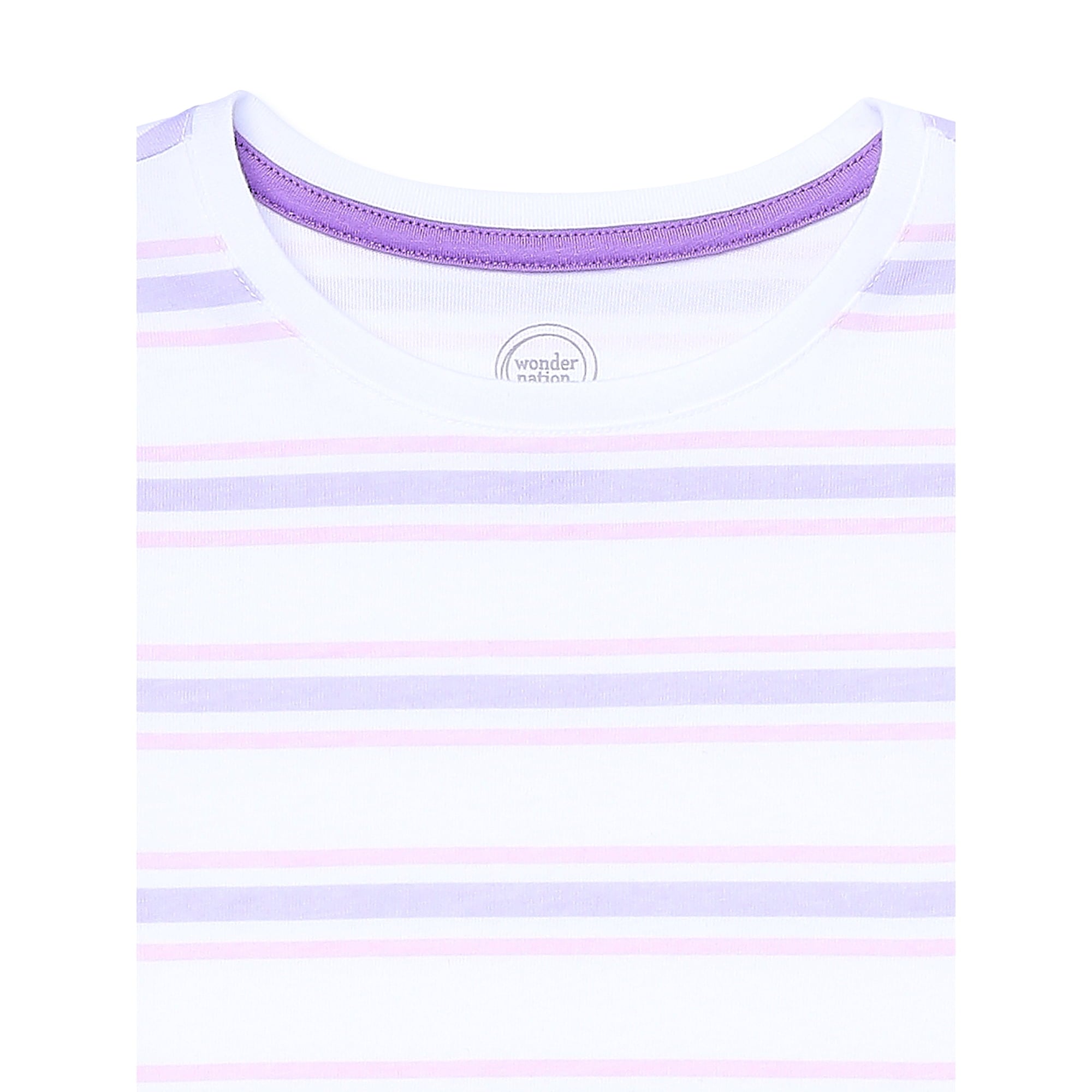 المقاس: كبير (10-12) - تي شيرت Wonder Nation للفتيات الصغيرات بأكمام قصيرة وخطوط بيضاء زاهية