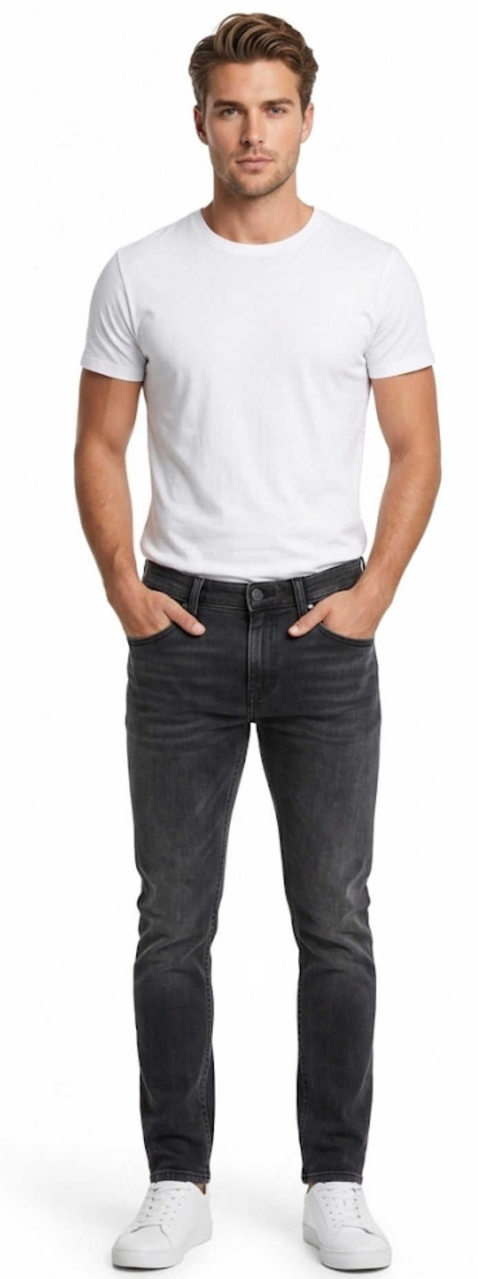 TOMMY JEANS DARK GREY LOW RISE SKINNY PANTS FOR MEN