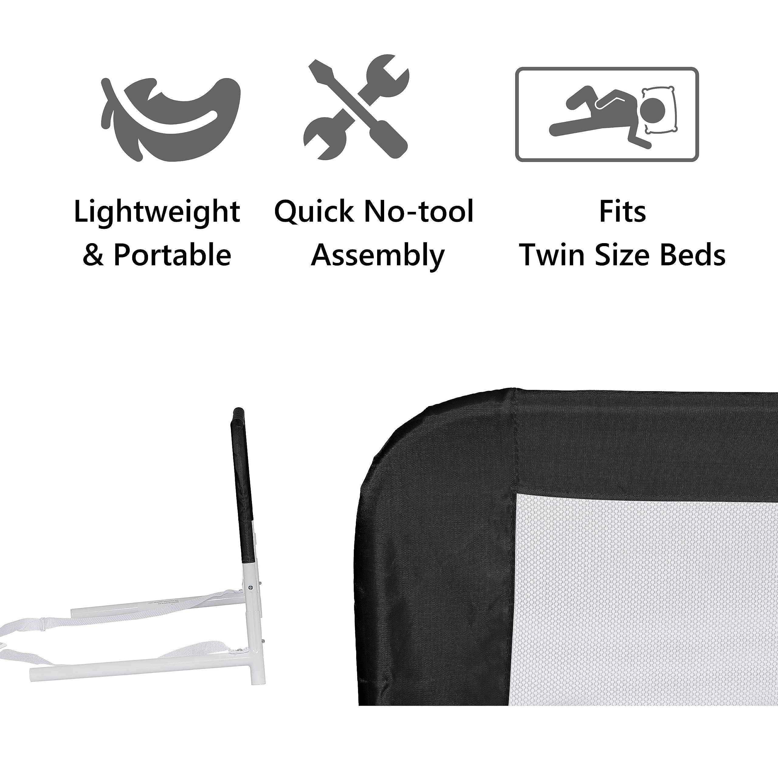 Dream On Me Lightweight Mesh Security Adjustable Bed Rail for Toddler(Black)