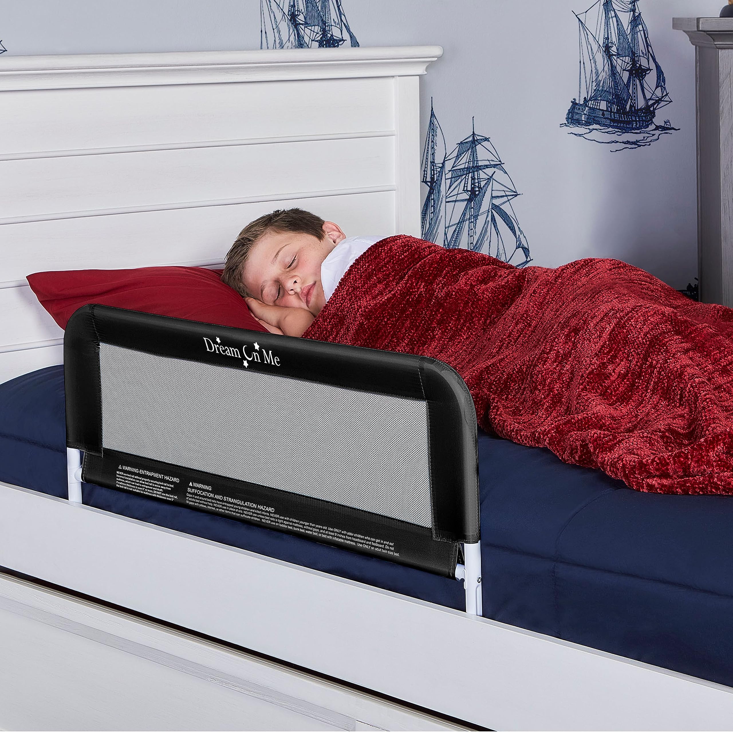 Dream On Me Lightweight Mesh Security Adjustable Bed Rail for Toddler(Black)
