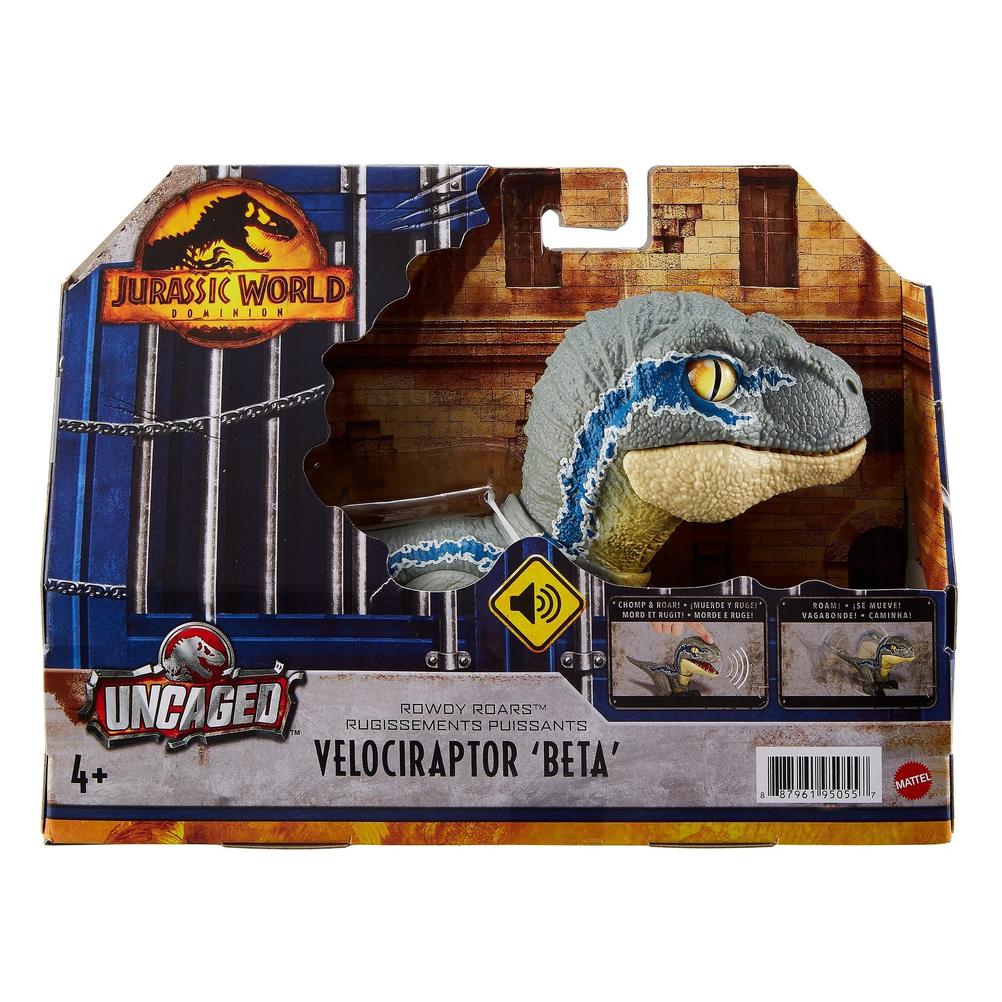 Mattel Jurassic World Dominion Uncaged Rowdy Roars Atrociraptor Beta Dinosaur Action Figure, Toy with Interactive Motion & Sound