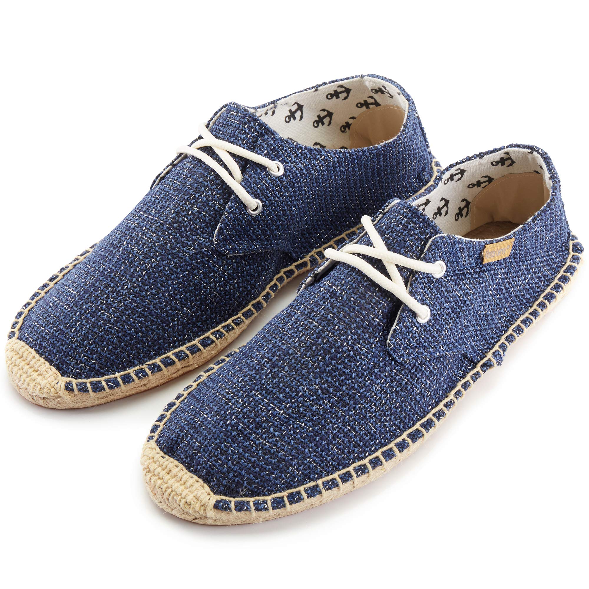 SIZE: 45 - Alexis Leroy Men's Closed Toe Lace Up Canvas Slip on Flat Espadrille Shoes Dark Blue