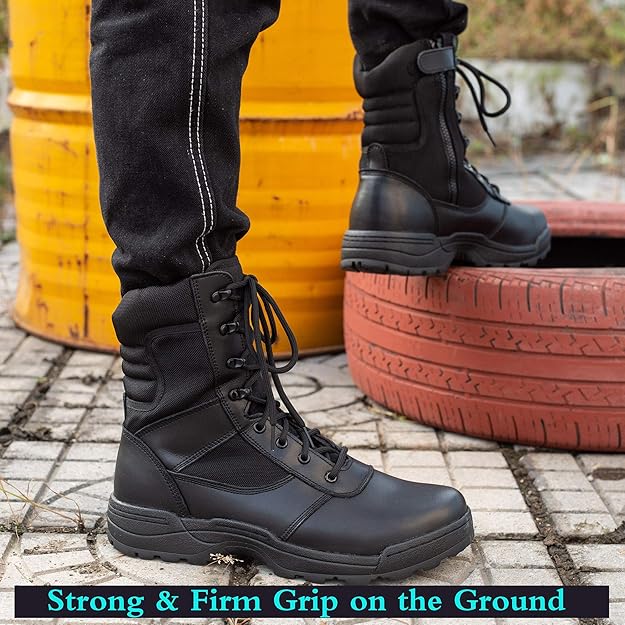 SIZE: 43 - RIELD Men's Military Tactical Work Boots Side Zipper Jungle Army Combat Boots,Black