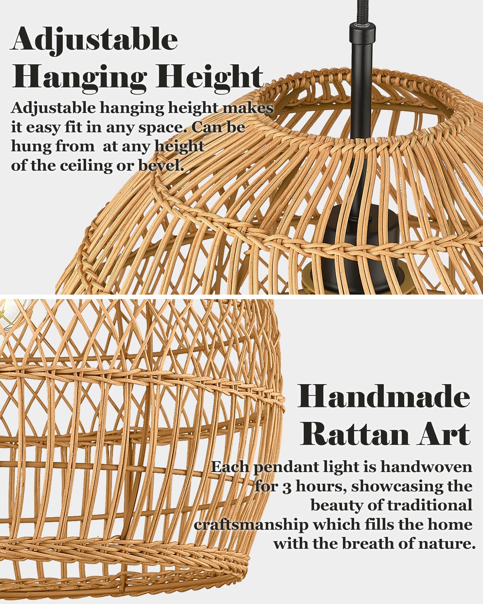 ELYONA 41 cm Large Modern Boho Rattan Chandelier