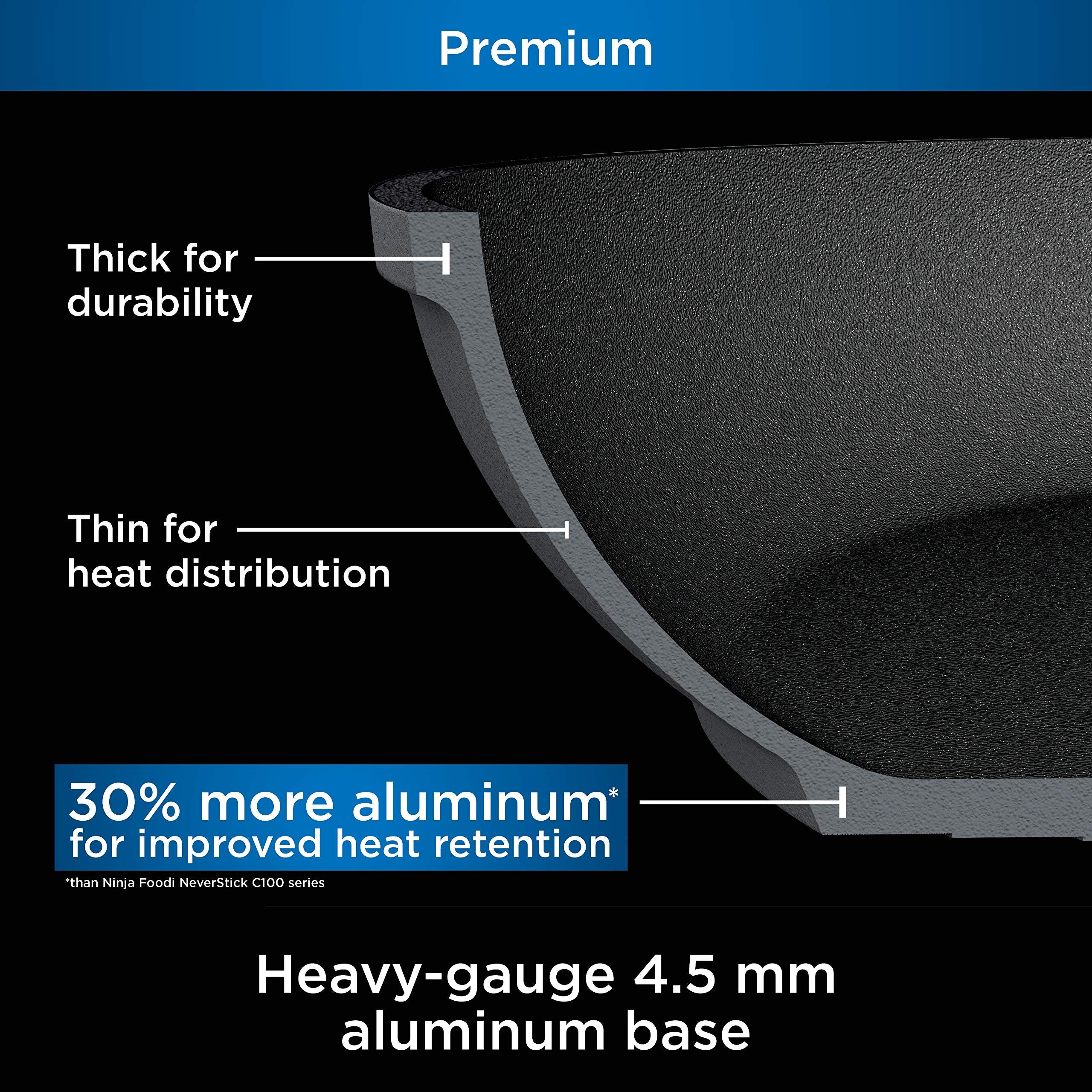 Ninja, Cookware, 12-Piece Cookware Set, Fry Pan, Sauce Pan, Sauté Pan, Glass Lid, Stock Pot, Foodi NeverStick Premium, Hard-Anodized, Nonstick, Oven Safe, Durable Pans, Slate Grey, C39800 - D