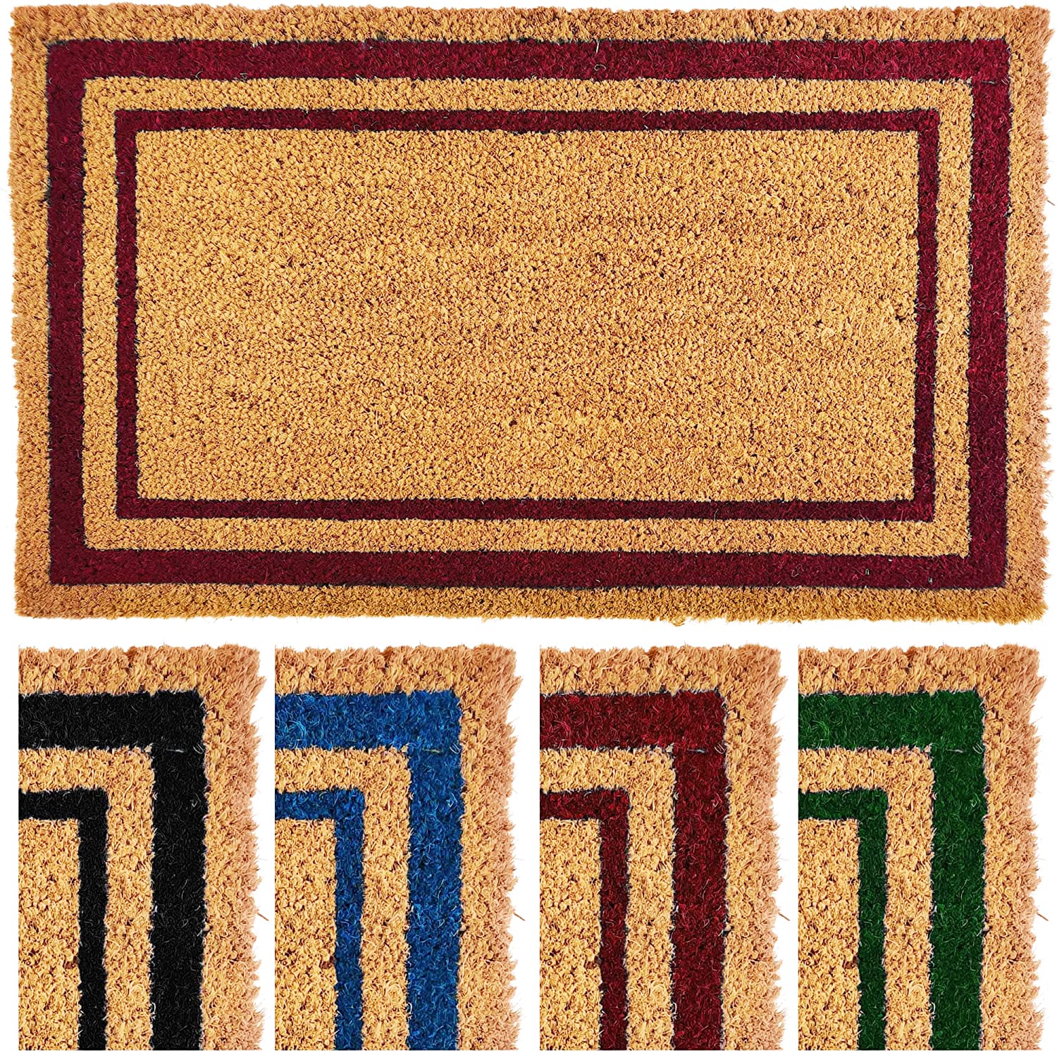 Ecomills Double Border Coco Coir Doormat (24" x 60", Red)