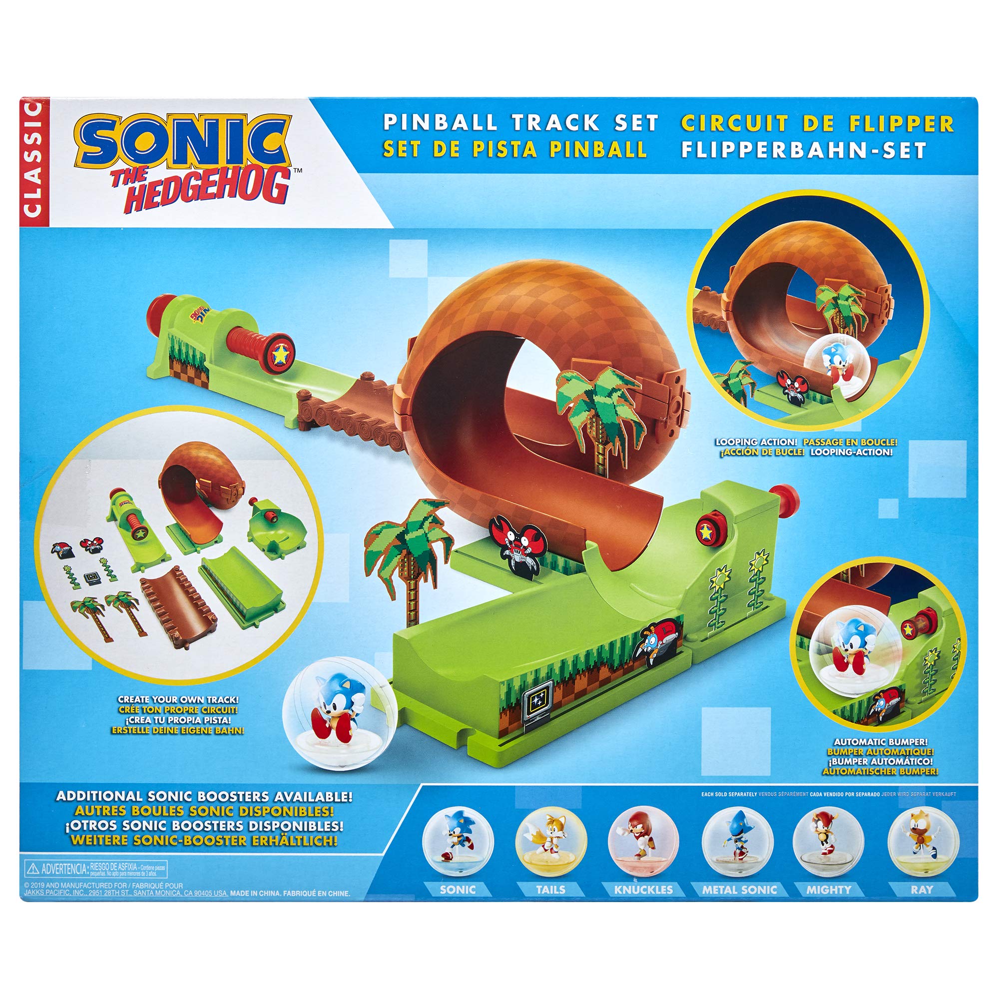 Sonic The Hedgehog Pinball Green Hill Zone Pinball Track Play Set |Looping Action & Automatic Bumper | 9Piece with Exclusive Sonic Sphere Included