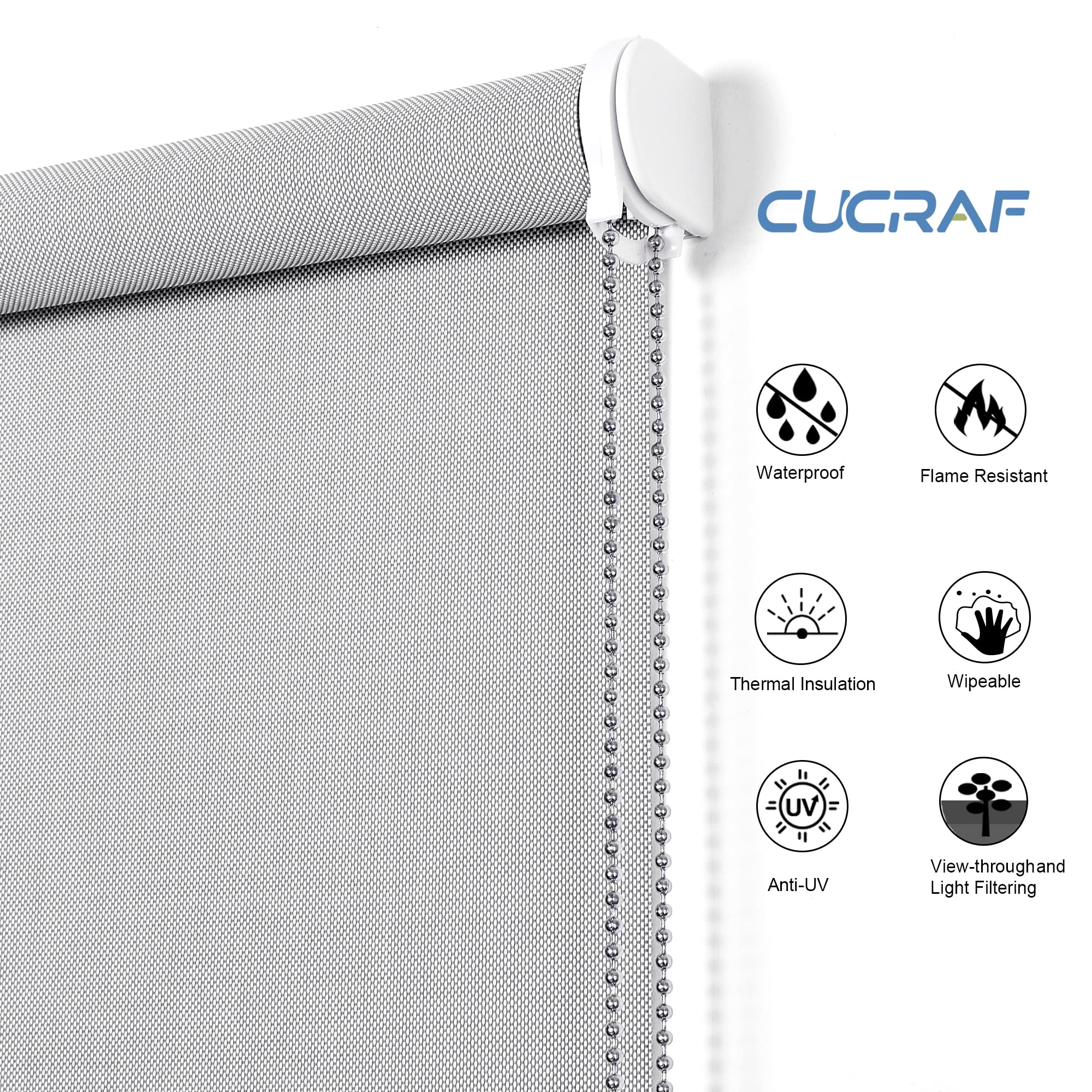 ستائر CUCRAF الشمسية، ستائر النوافذ المرشحة للضوء، حماية من الأشعة فوق البنفسجية ومقاومة للماء (89 سم عرضًا × 182 سم ارتفاعًا، رمادي)