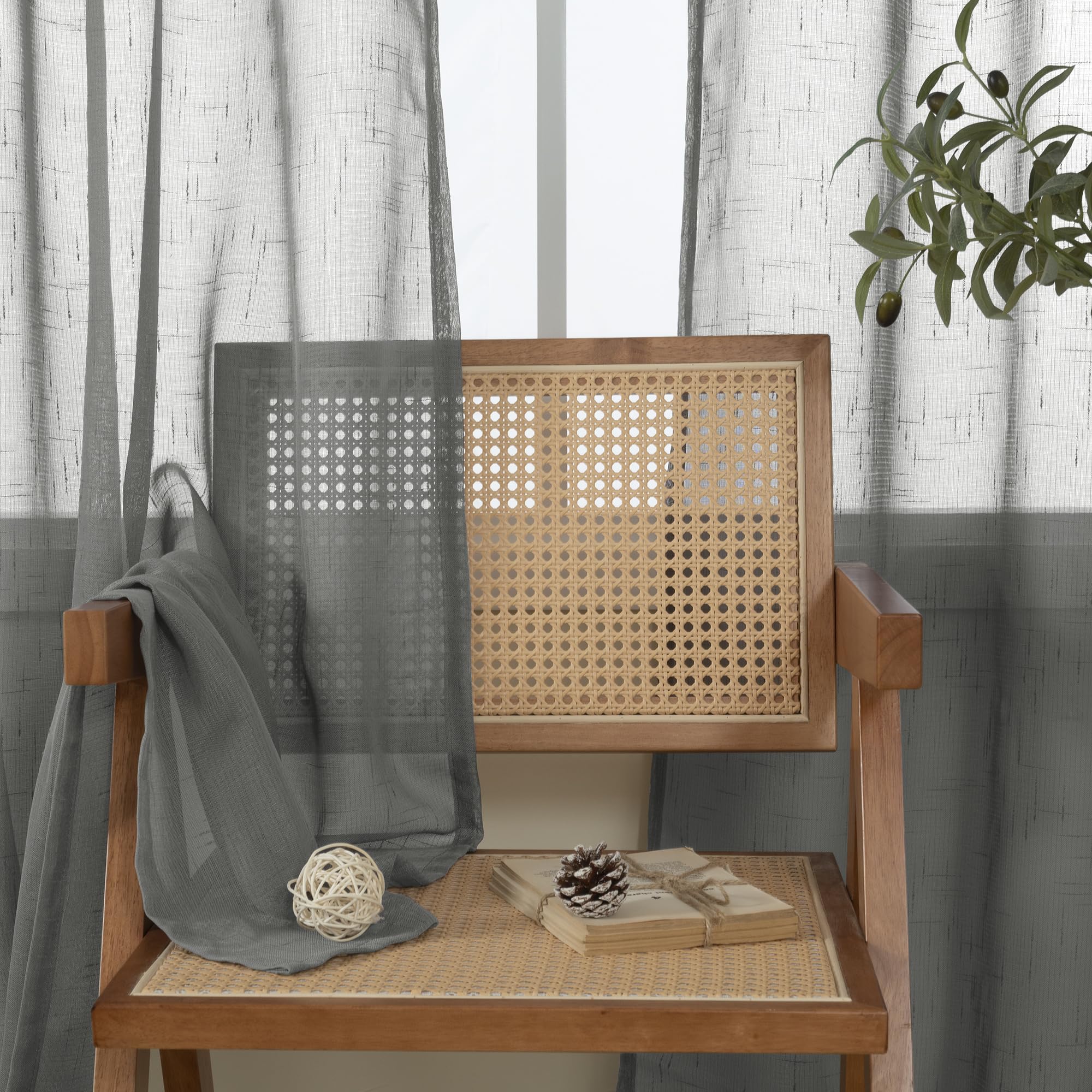 BGment Sheer Linen Curtains for Living Room 2 Panels Set