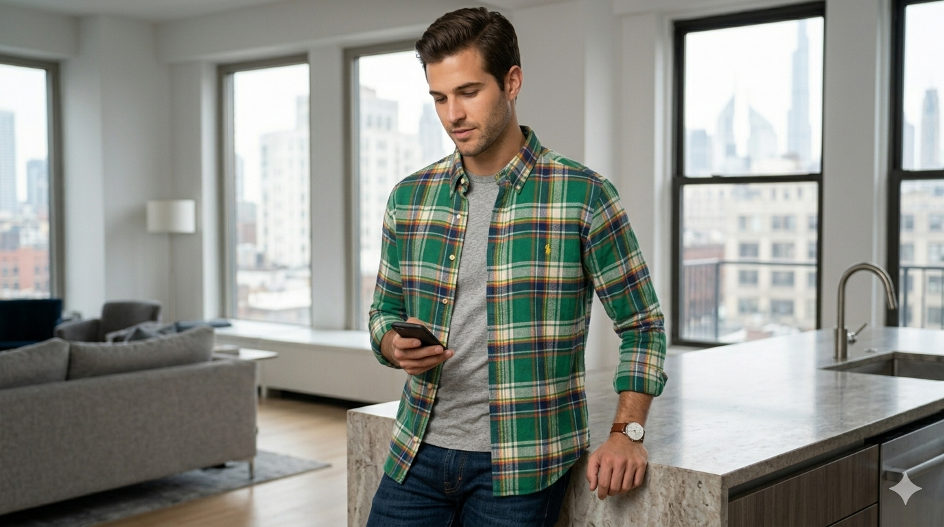 RALPH LAUREN GREEN MULTI COLORED SHIRT FOR MEN