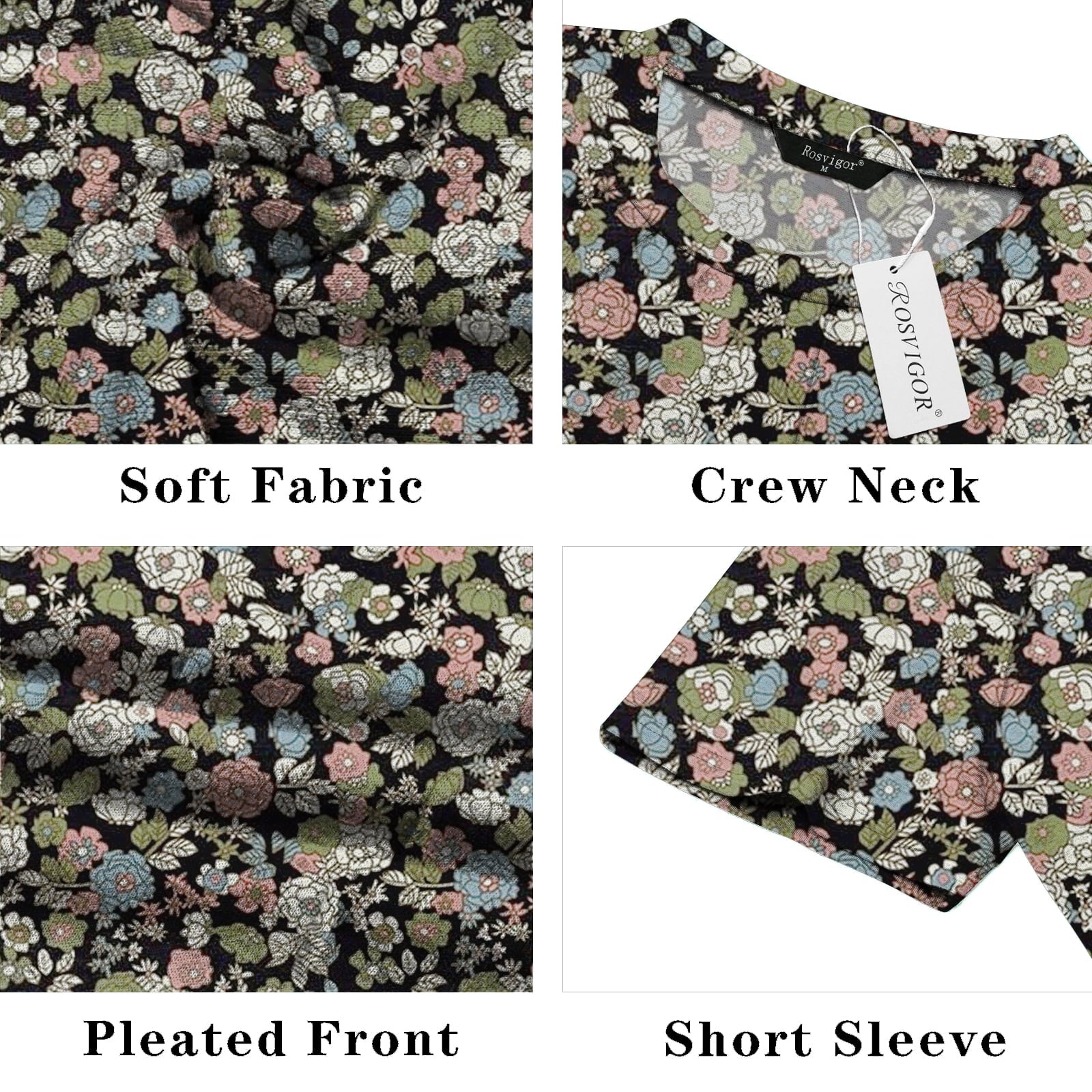 SIZE: 2XL - Rosvigor Blouses for Women Short Sleeve Shirts Casual Dressy Summer Tops with Pleats