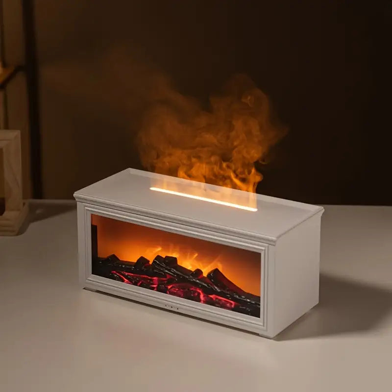 Flame Fireplace Aromatherapy Diffuser LED Night Light COLOR White