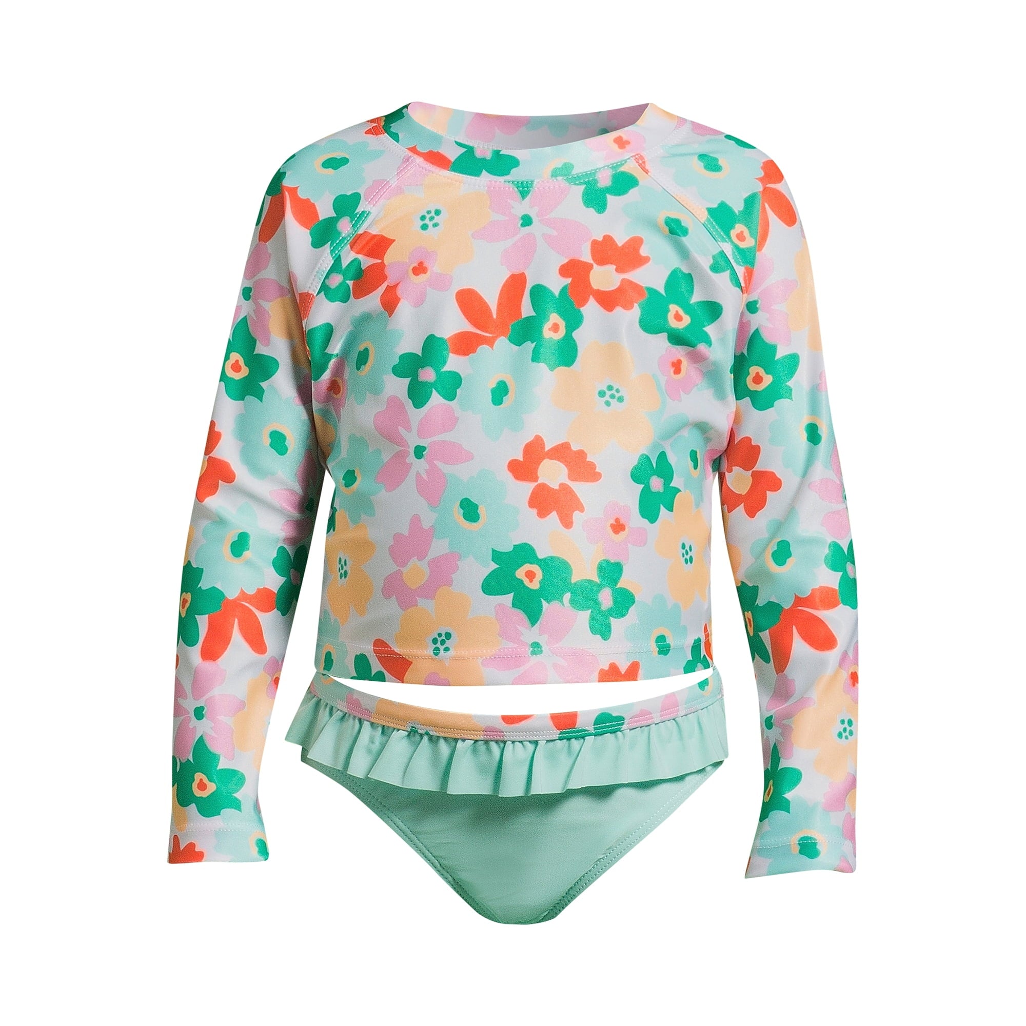 SIZE: 5T - Wonder Nation Toddler Girl Long Sleeve Swim Rash Guard Set