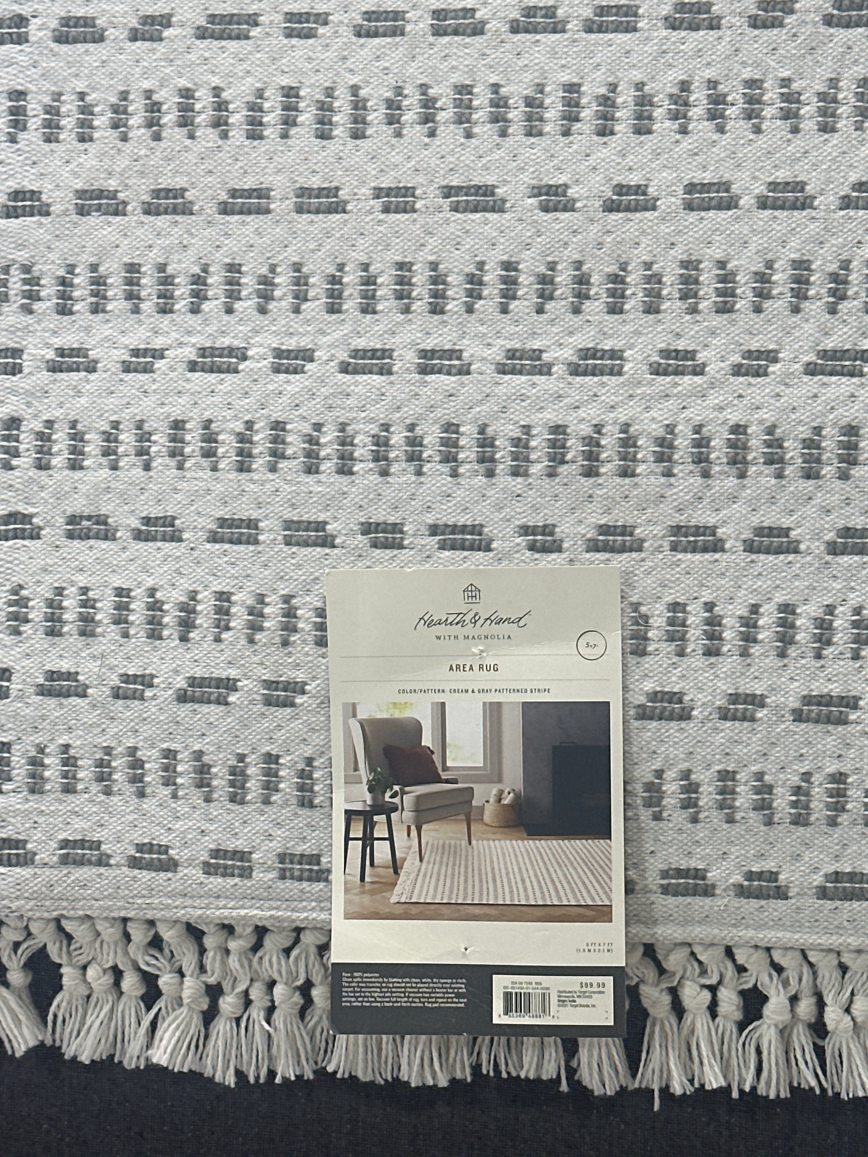 SEALED -150CM X 210CM Pattern Stripe Area Rug Gray/Cream - Hearth & Hand with Magnolia