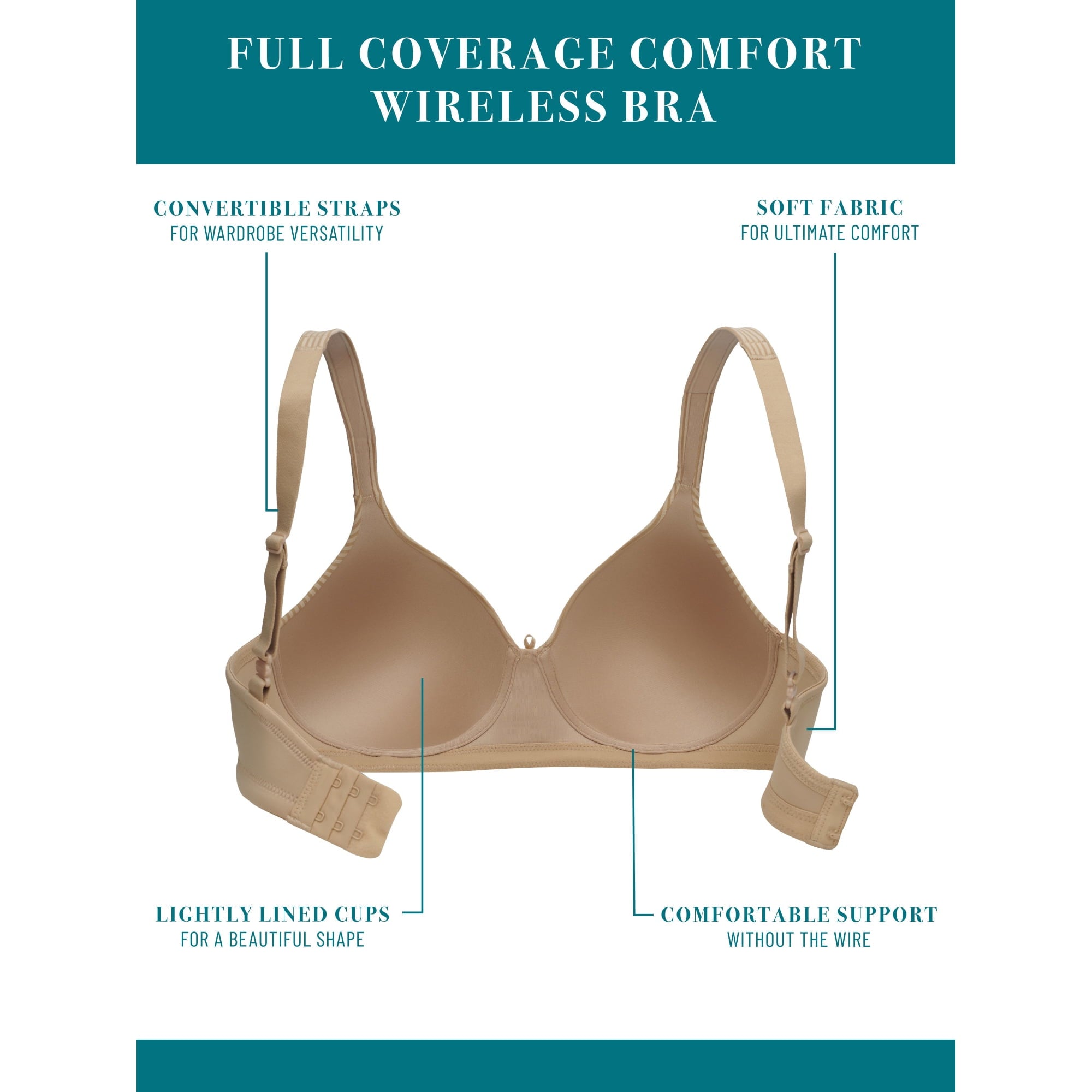 المقاس: 38B - حمالة صدر نسائية مريحة لاسلكية بتغطية كاملة من مجموعة فانيتي فير راديانت، رقم الموديل 3472389