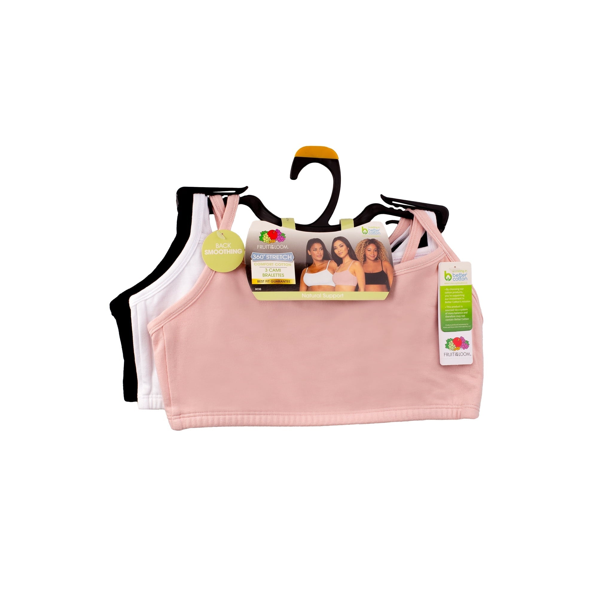 المقاس: 40 - حمالة صدر رياضية قطنية بأشرطة رفيعة للنساء من Fruit of the Loom، عبوة من 3 قطع، طراز 9036