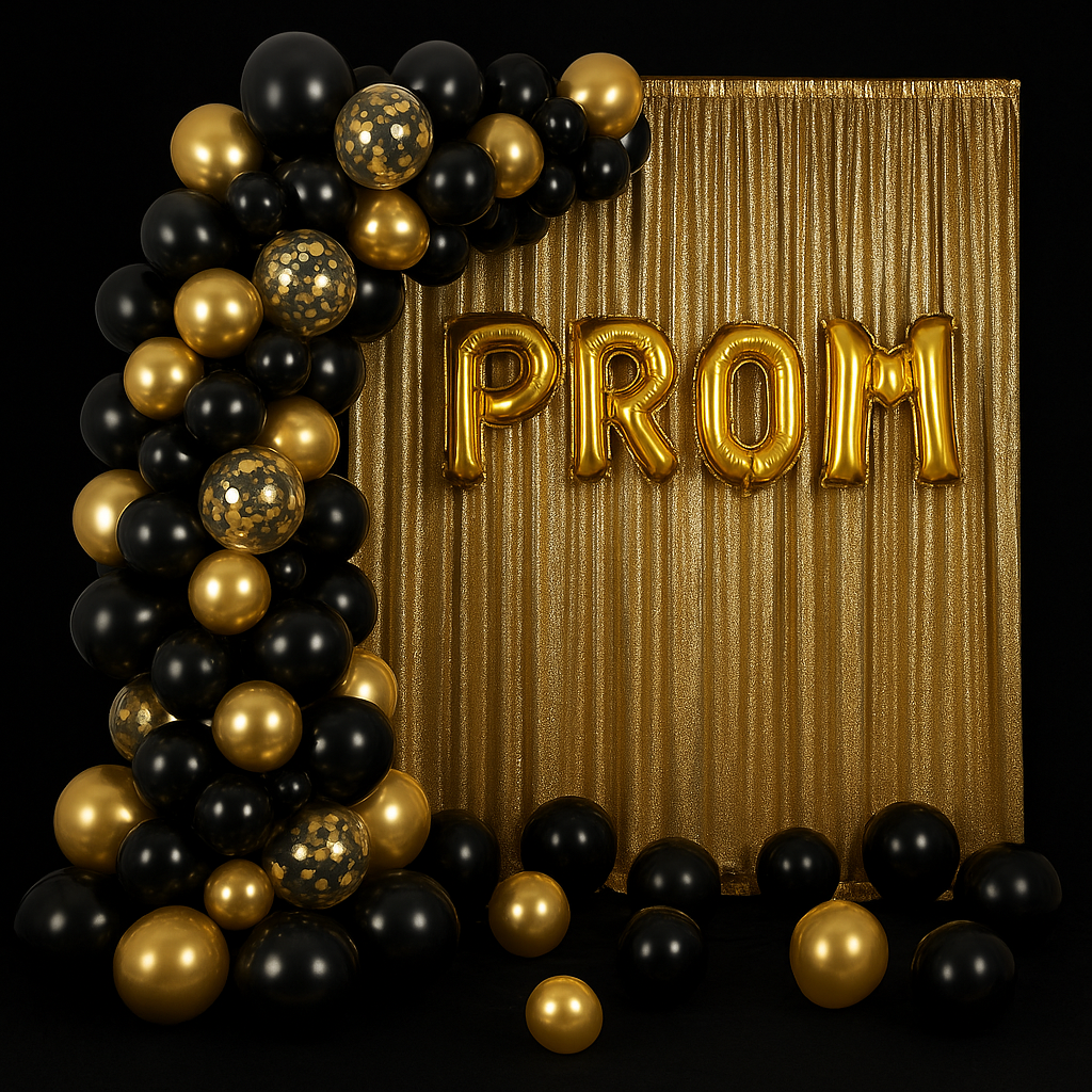 Luxury Black & Gold Prom Balloon Decoration Set – Elegant Party Décor for Proms, Birthdays & Special Celebrations