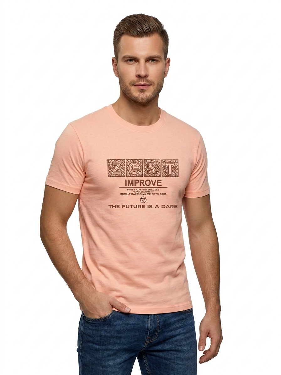 MONOPOLEE PEACH PRINTED T-SHIRT MEN