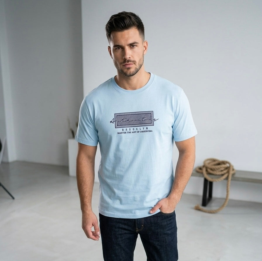 MONOPOLEE LIGHT BLUE MENS PRINTED TSHIRT