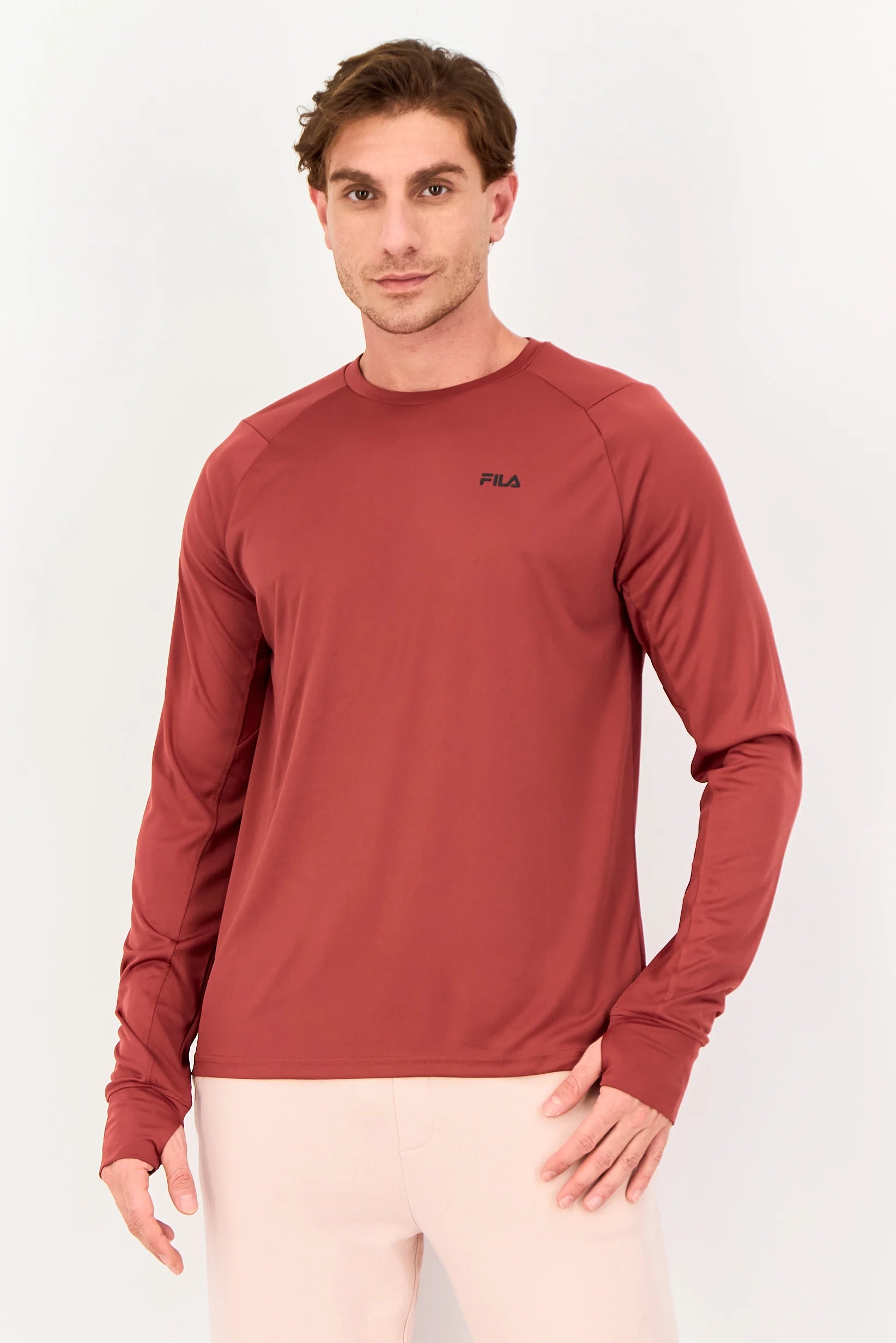FILA Men Sportswear Fit Long Sleeve Training T-Shirt, Rust