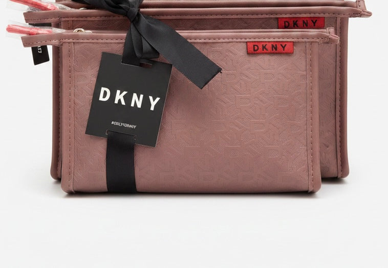DKNY Signature Embossed T Stand Coral M+L 2 Piece Pouch Storage Bag Cosmetic Bag DSS20ES9
