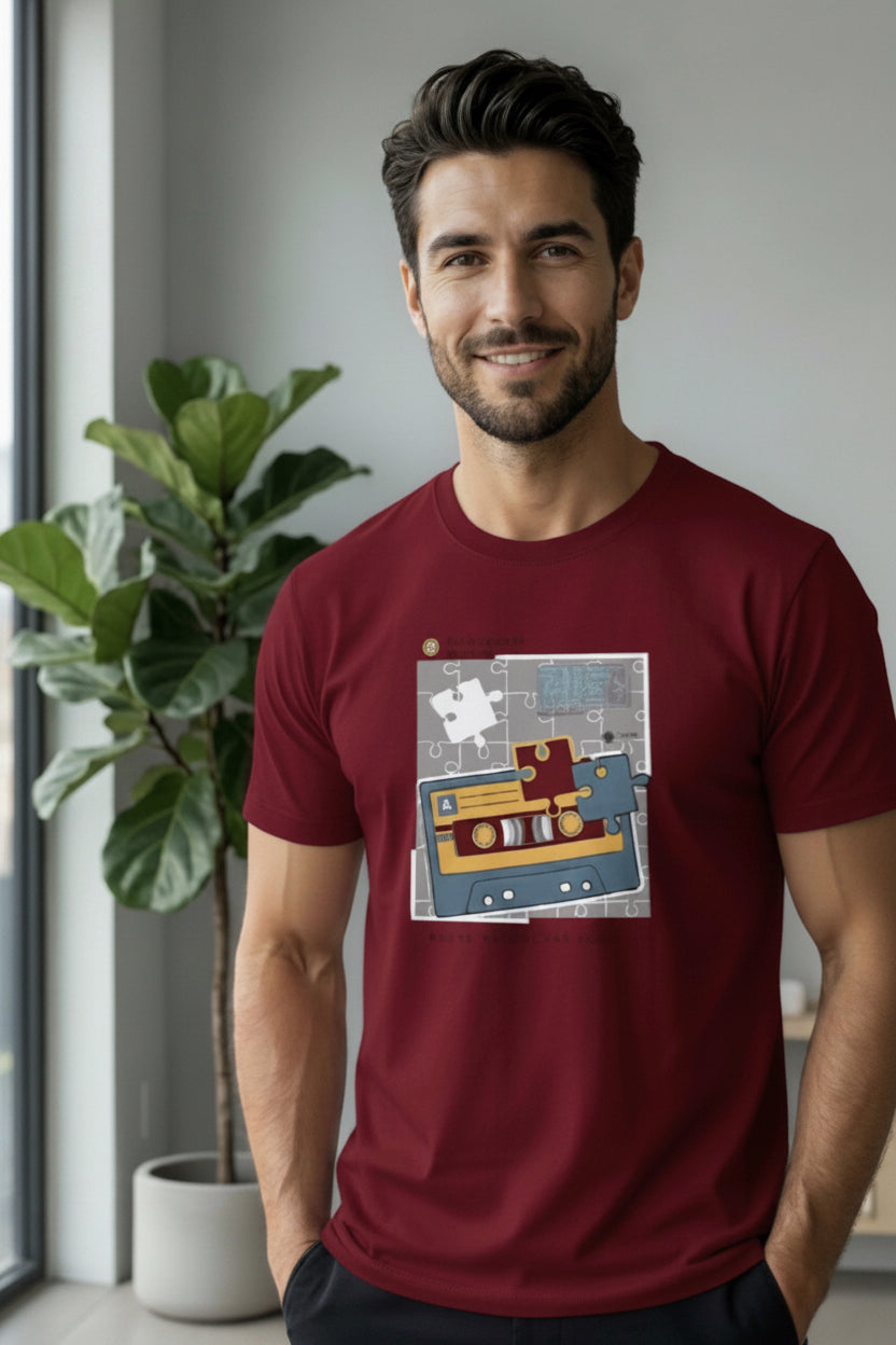 ACHIVER DARK RED PRINTED T-SHIRT MEN
