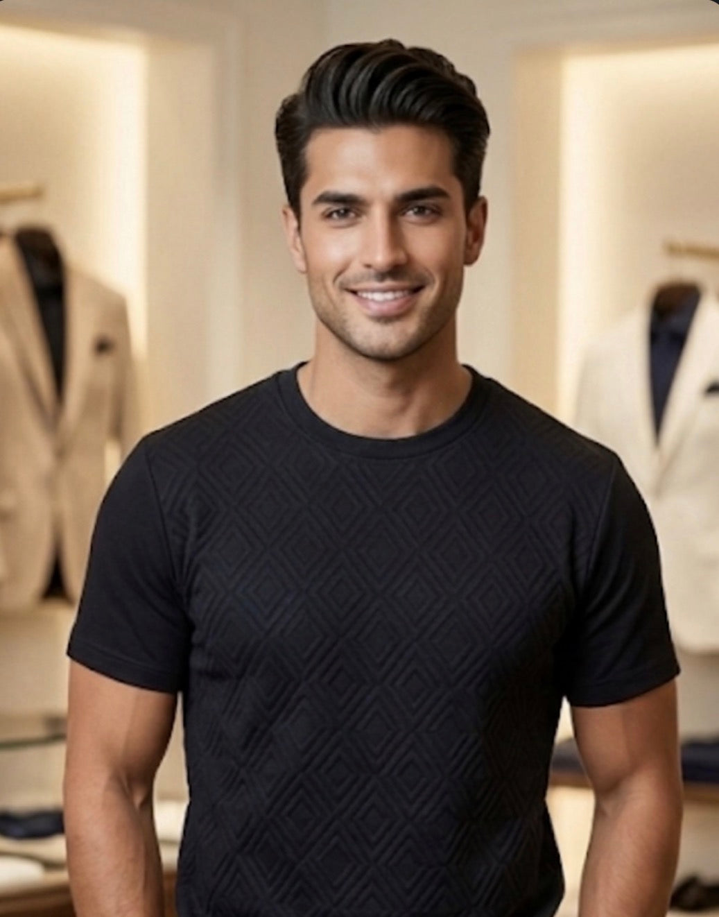 DENIM & FLOWER TEXTURED NAVY T-SHIRT MEN