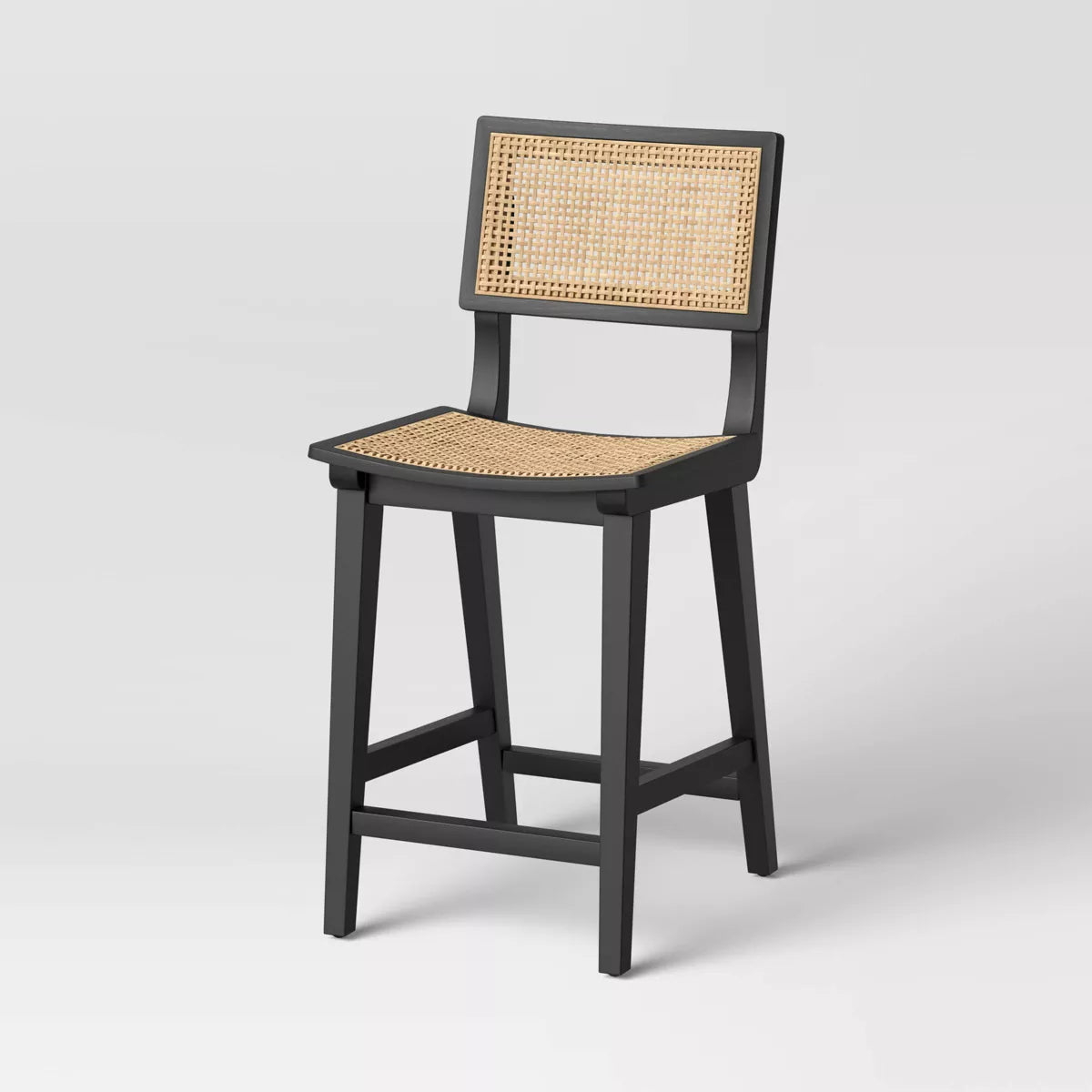 Tormod Backed Cane Counter Height Barstool Black/Natural - Threshold™: Modern Pine Frame, Fixed Seat 38"